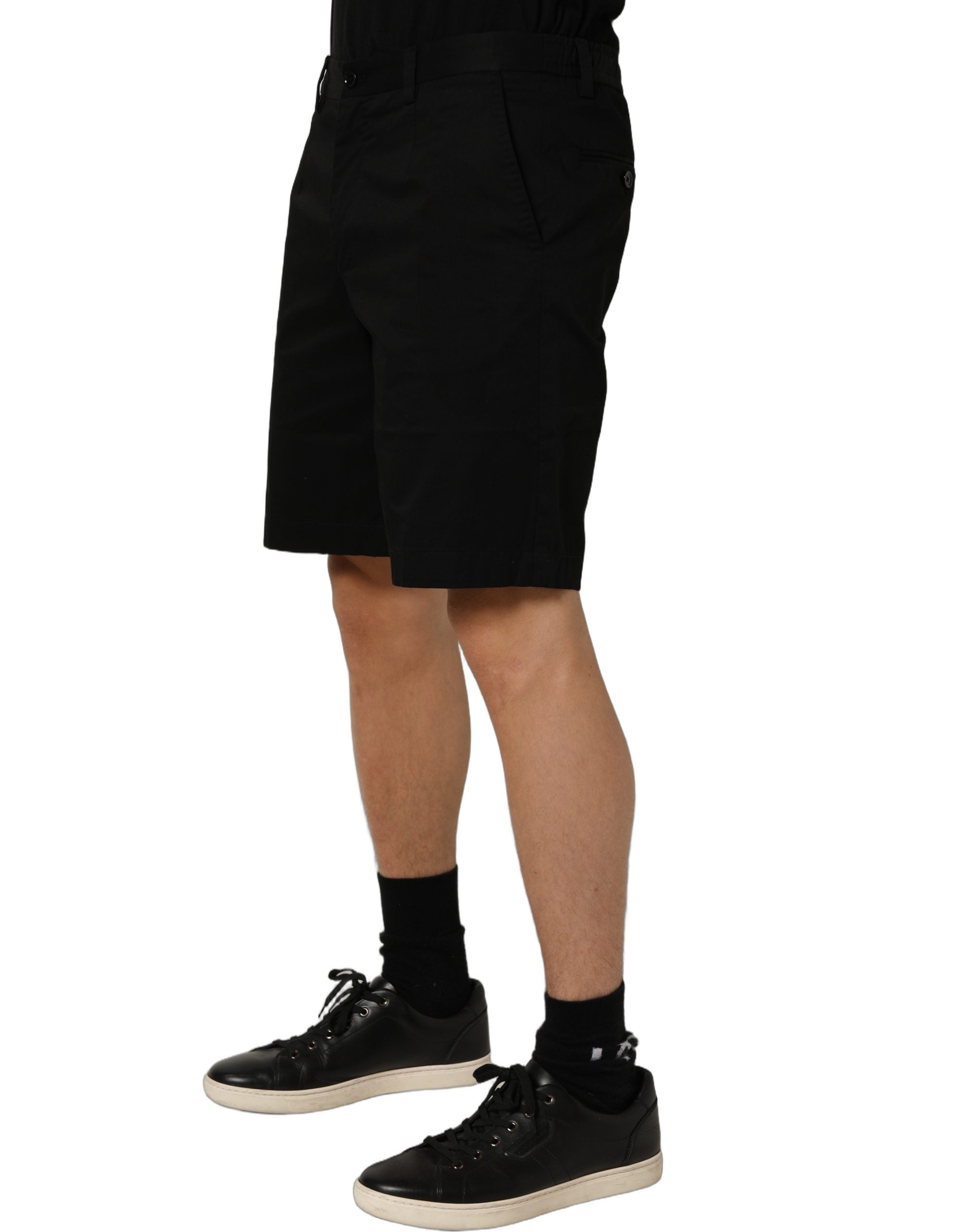 Black Cotton Mid Waist Men Bermuda Shorts