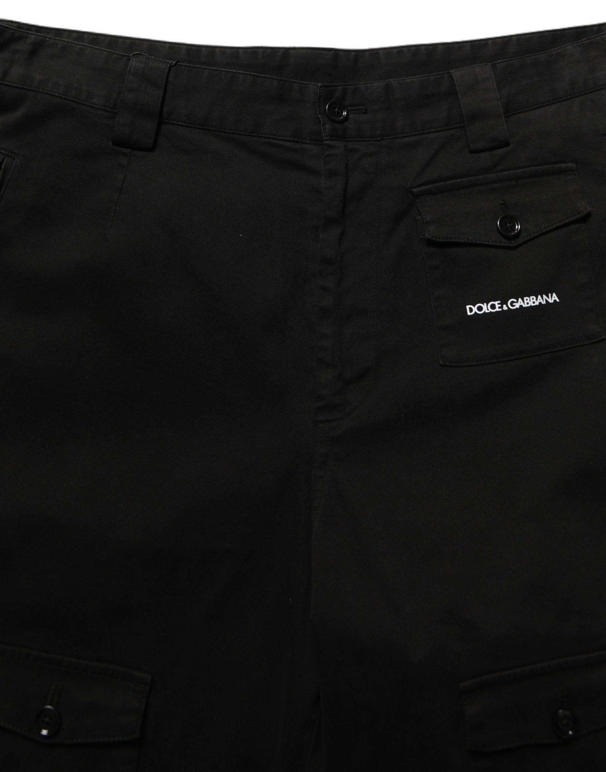 Black Cotton Mid Waist Men Cargo Shorts