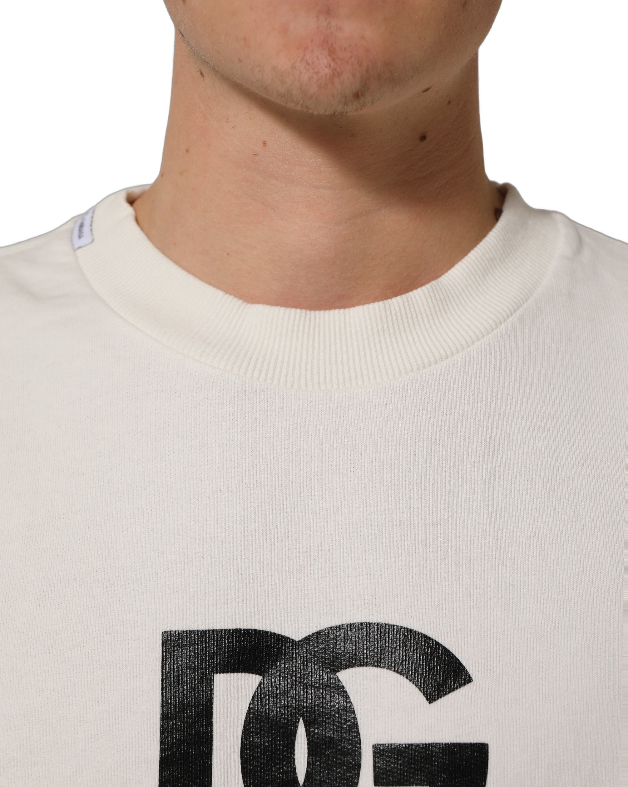 White Cotton Crew Neck Men Sweatshirt Sweater