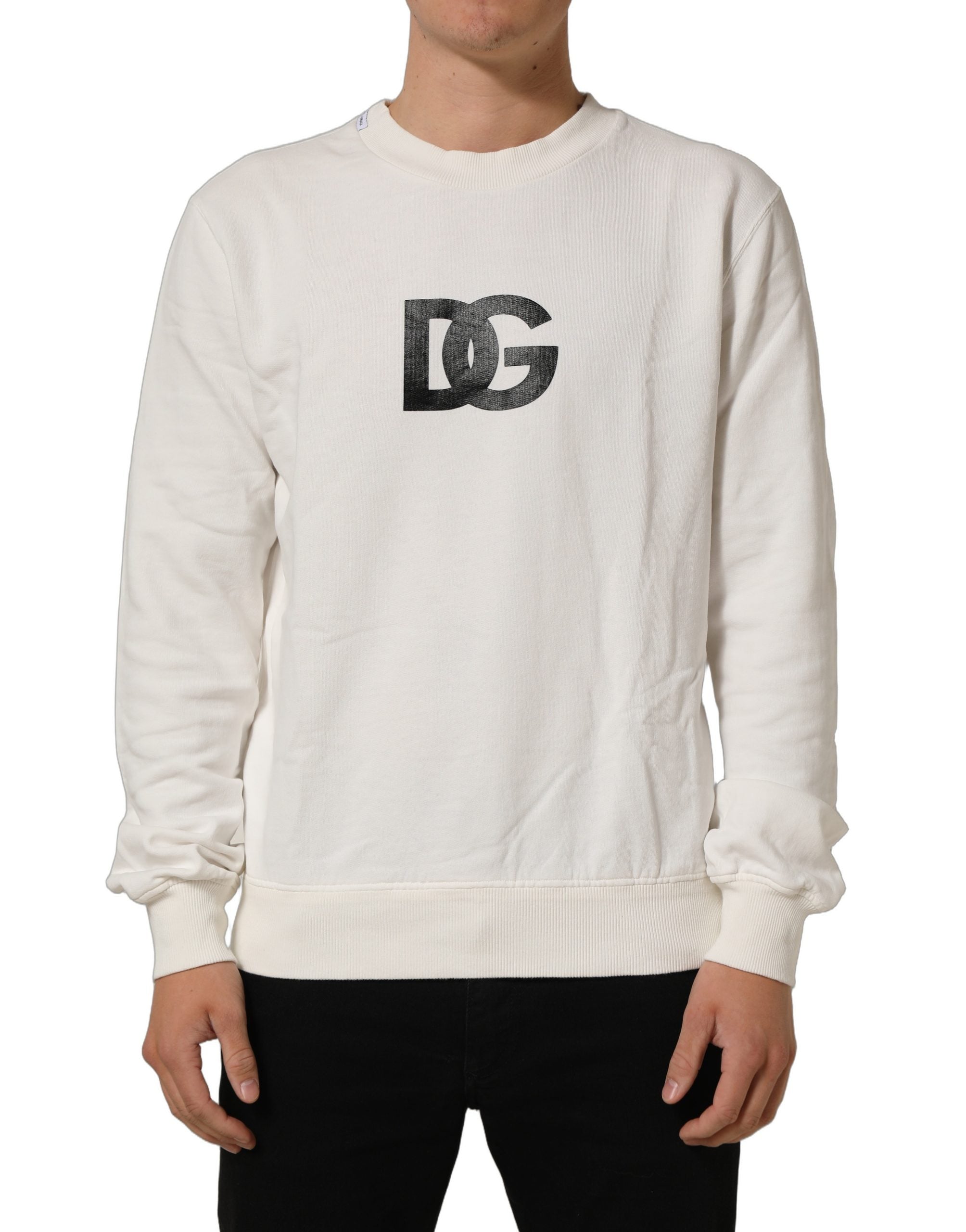 White Cotton Crew Neck Men Sweatshirt Sweater