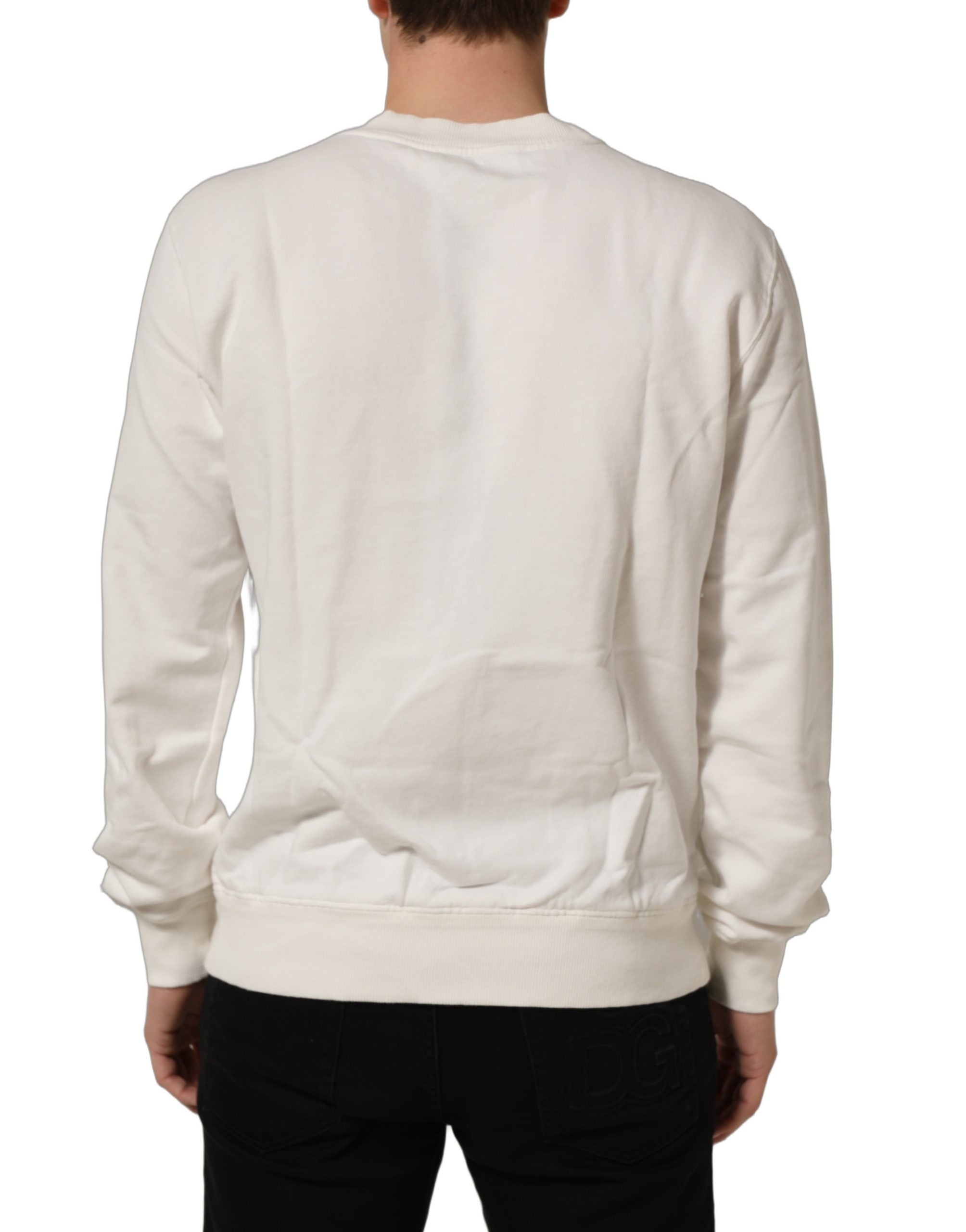 White Cotton Crew Neck Men Sweatshirt Sweater