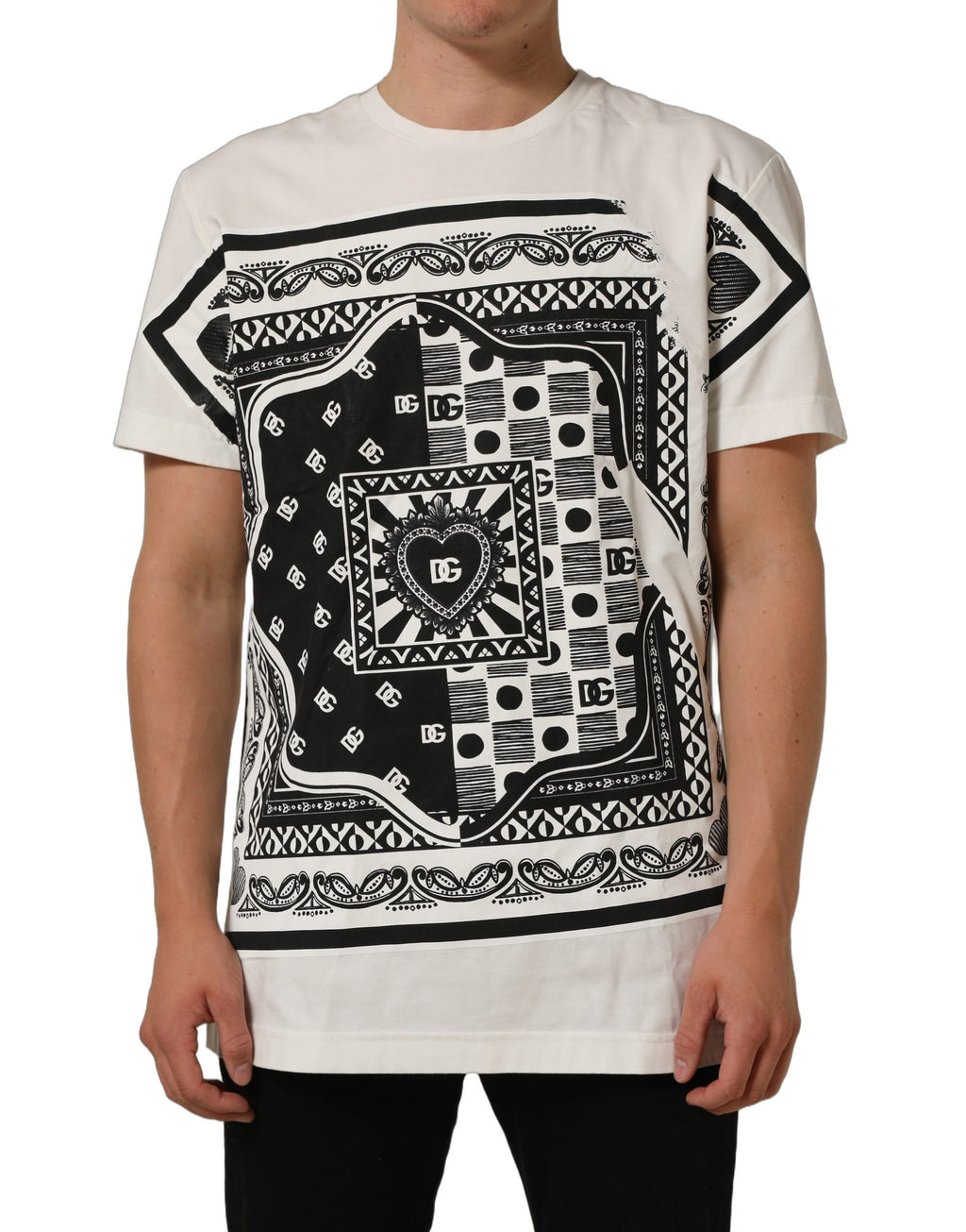 White Bandana Print Cotton Crew Neck T-shirt