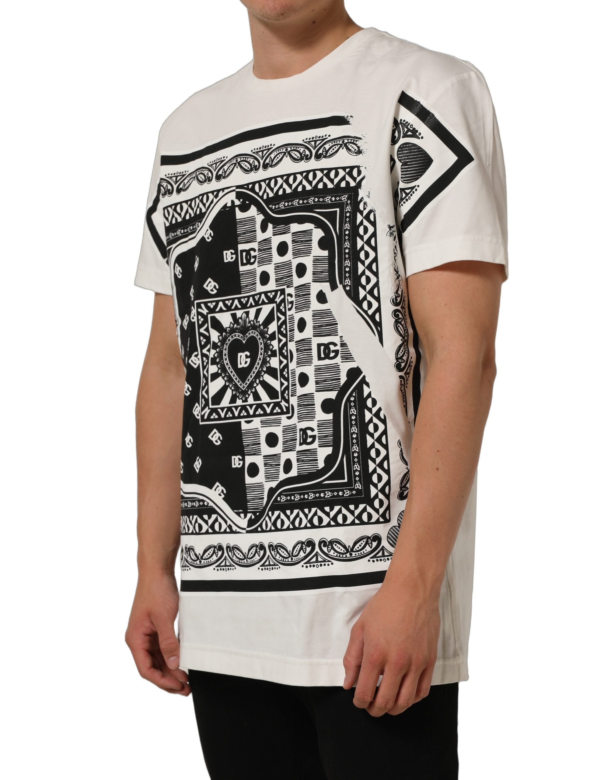 White Bandana Print Cotton Crew Neck T-shirt