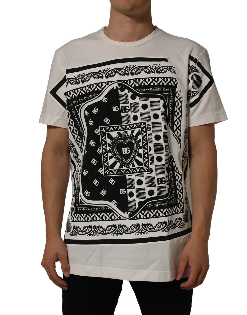 White Bandana Print Cotton CrewNeck T-shirt