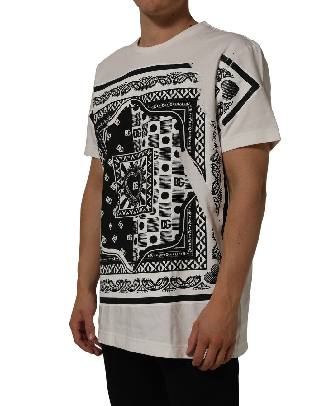 White Bandana Print Cotton CrewNeck T-shirt