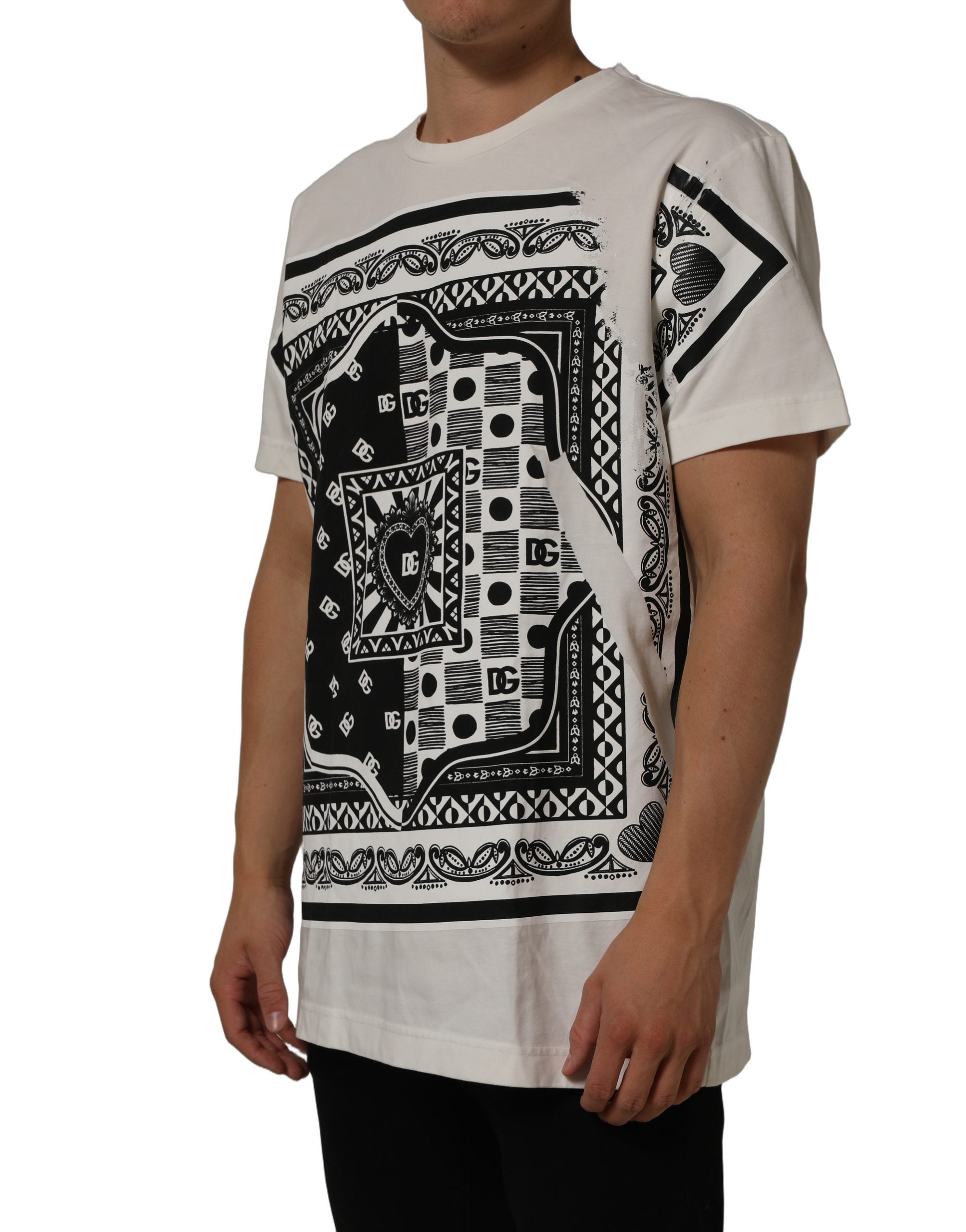 White Bandana Print Cotton CrewNeck T-shirt