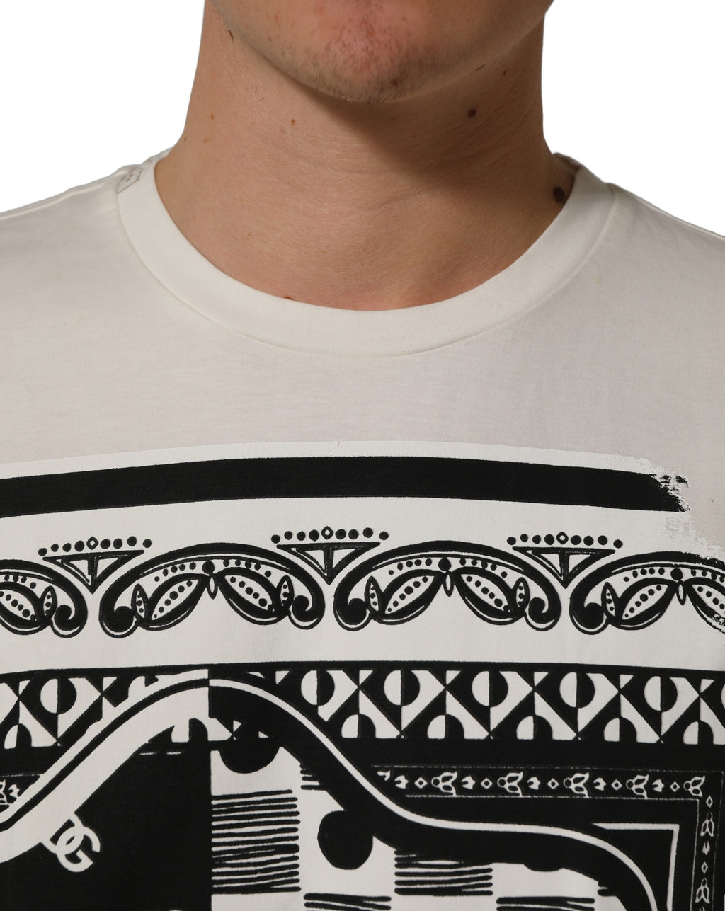 White Bandana Print Cotton Crew Neck T-shirt