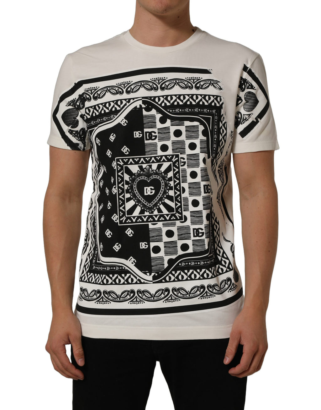 White Bandana Print Cotton Crew Neck T-shirt