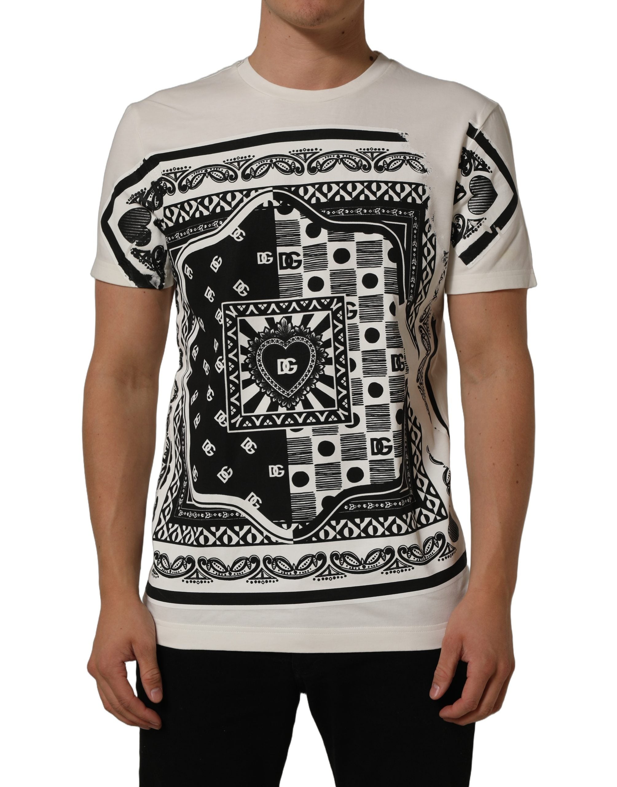 White Bandana Print Cotton Crew Neck T-shirt
