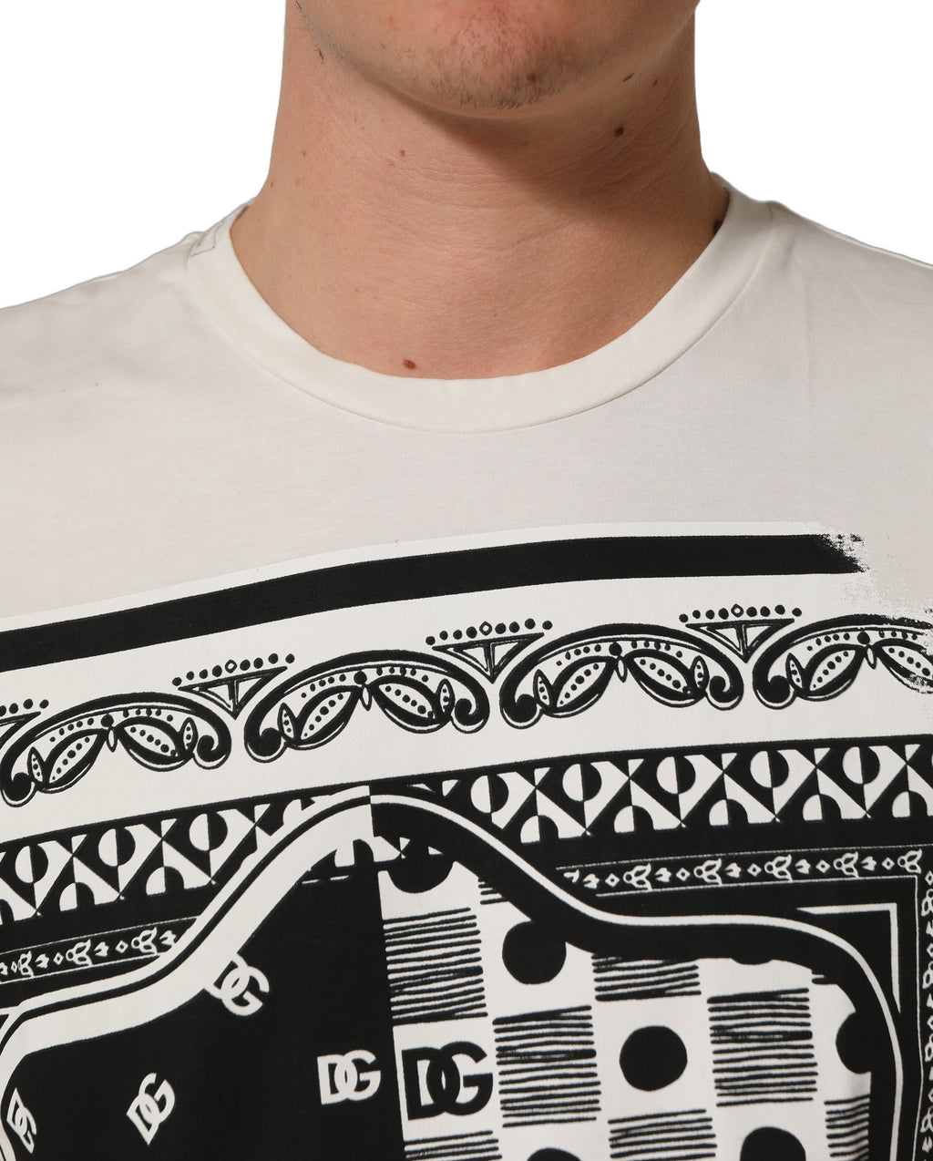 White Bandana Print Cotton Crew Neck T-shirt
