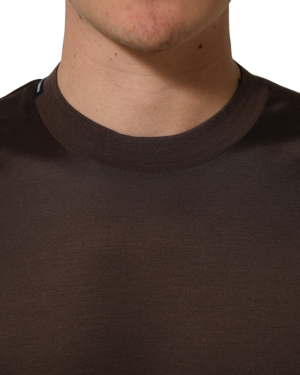 Brown Silk Crew Neck Short Sleeves T-shirt