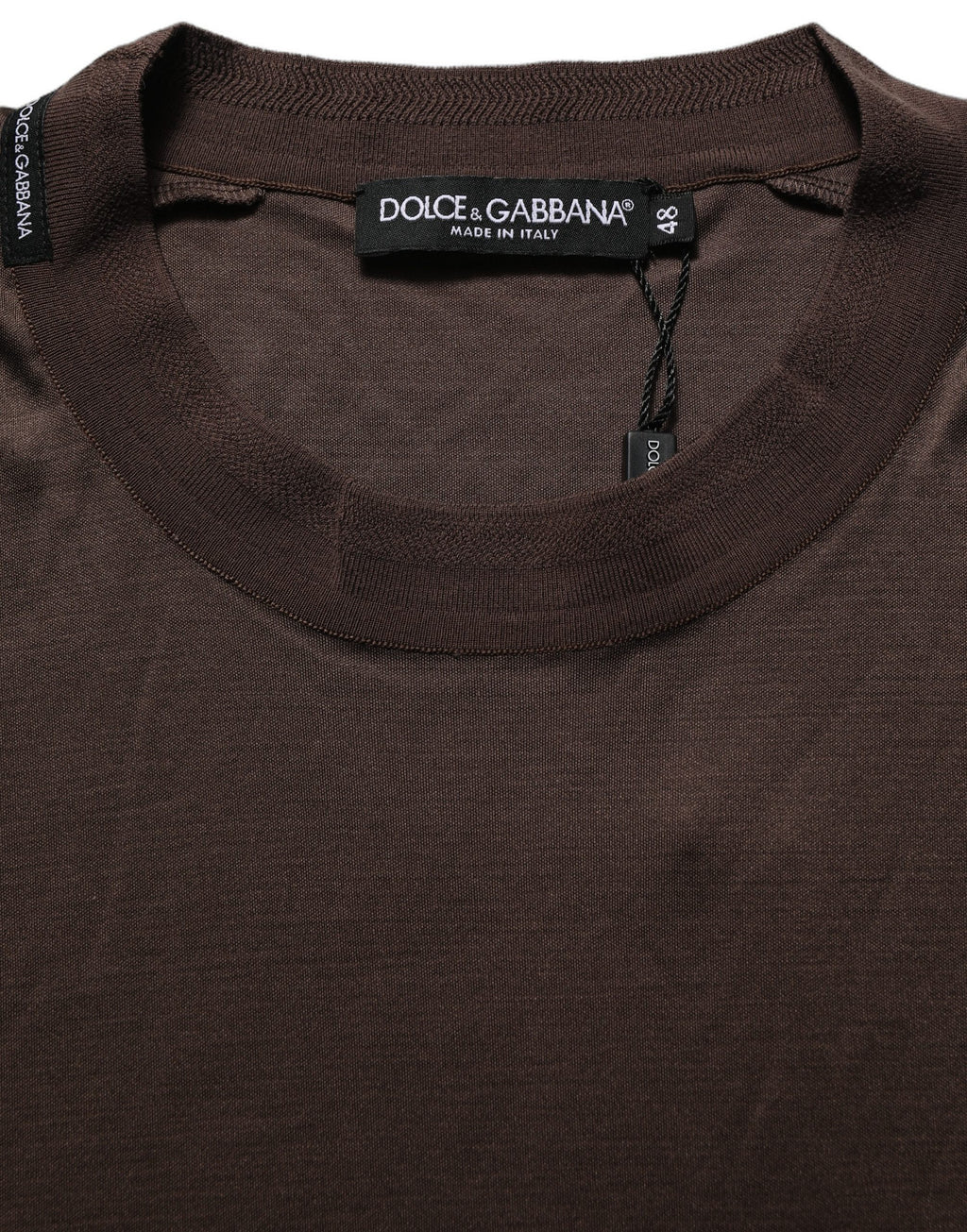 Brown Silk Crew Neck Short Sleeves T-shirt
