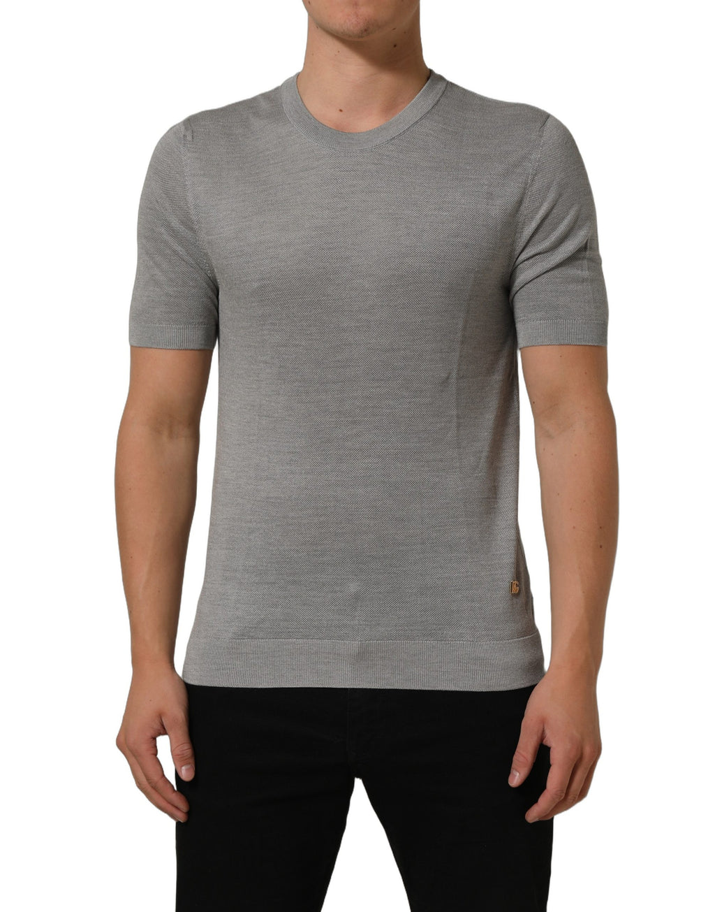 Gray Silk Crew Neck Short Sleeves T-shirt