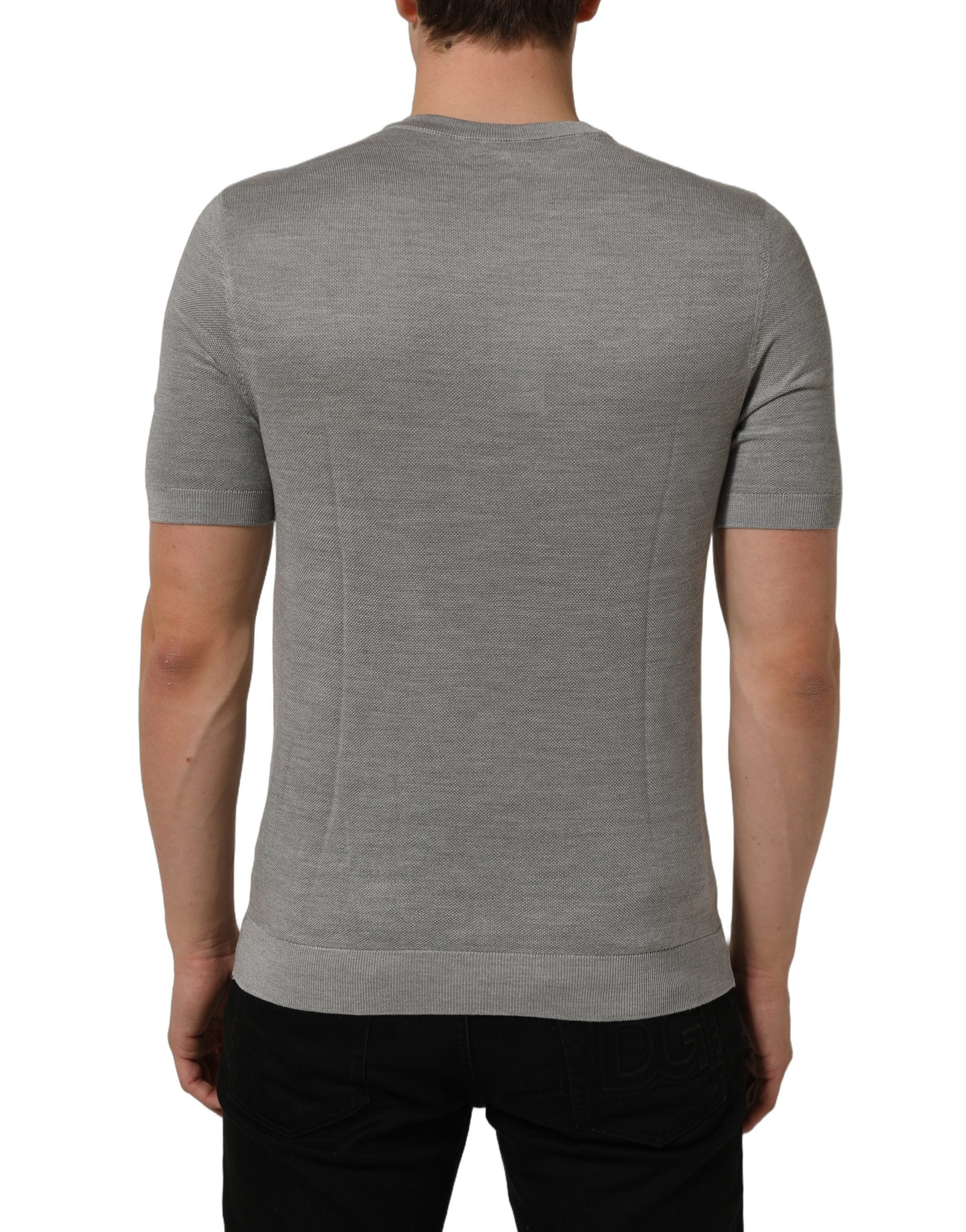Gray Silk Crew Neck Short Sleeves T-shirt