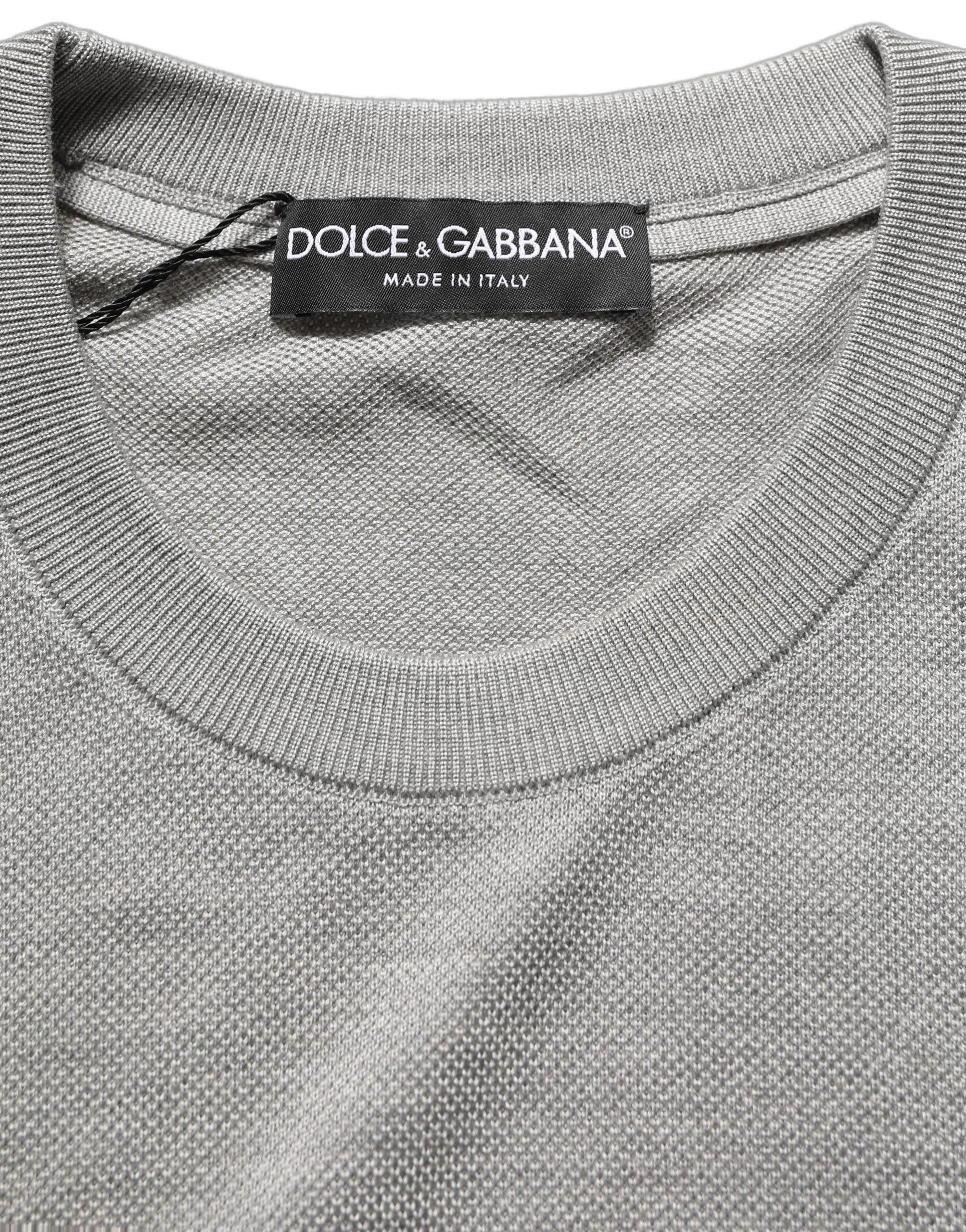 Gray Silk Crew Neck Short Sleeves T-shirt