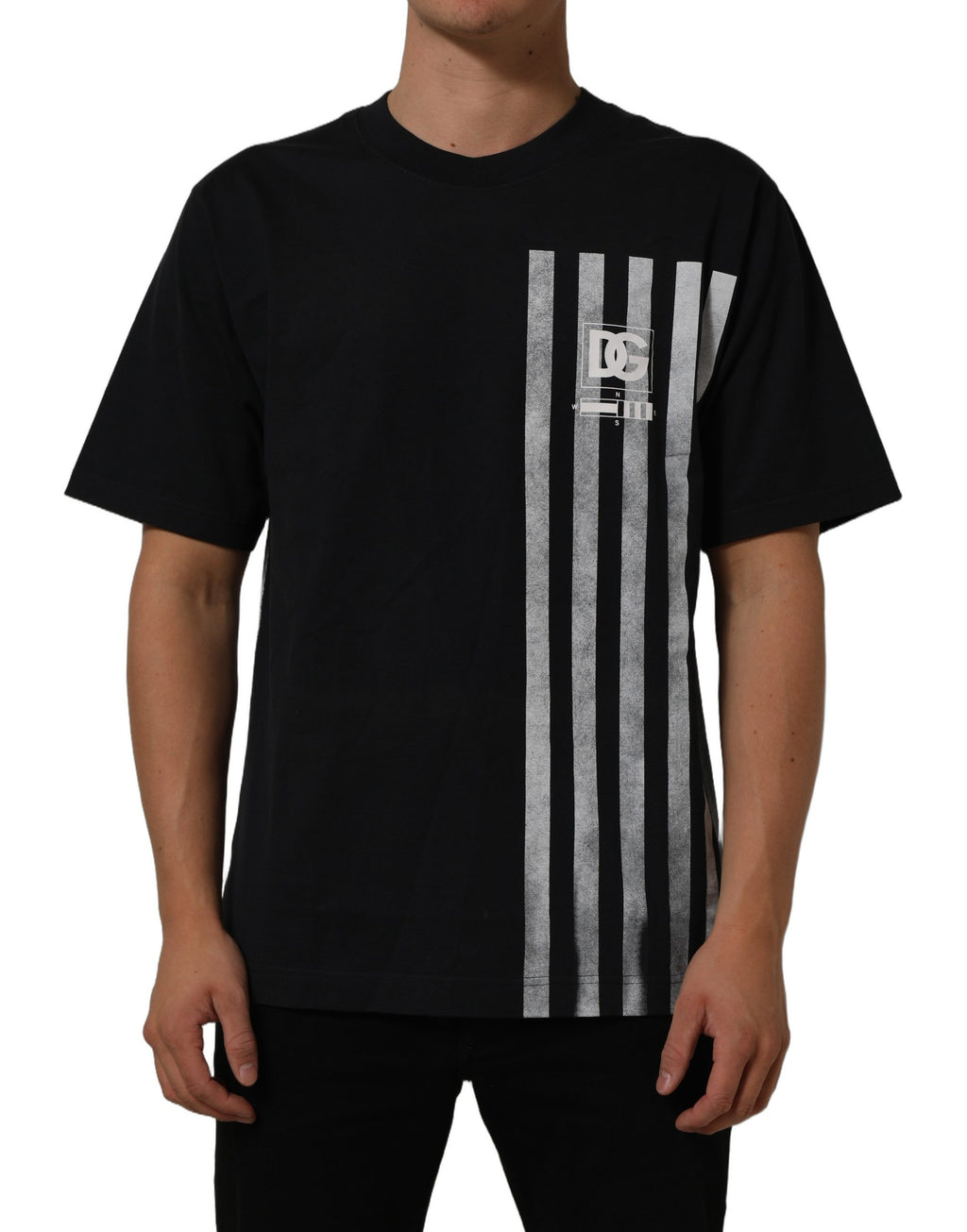 Blue Striped Print Cotton Crew Neck T-shirt