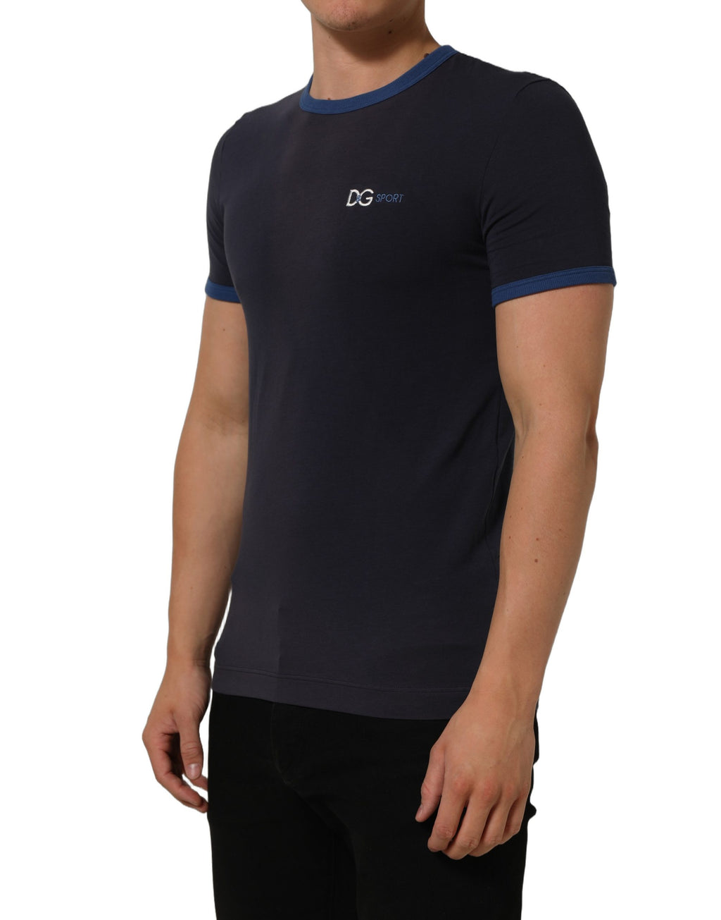Dark Blue Cotton Stretch Round Neck T-shirt