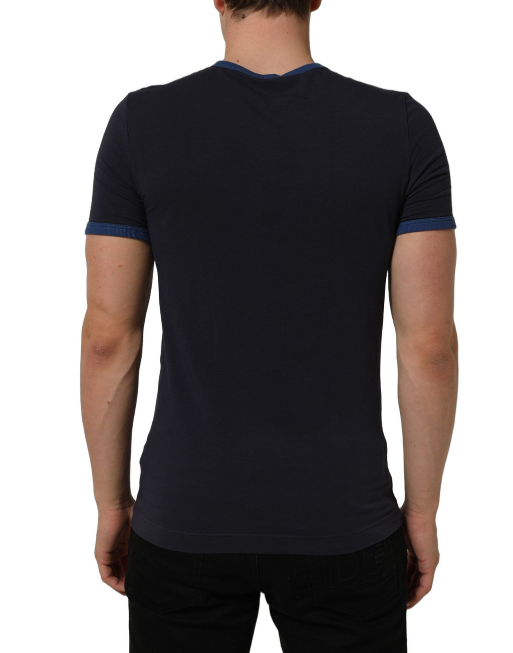 Dark Blue Cotton Stretch Round Neck T-shirt