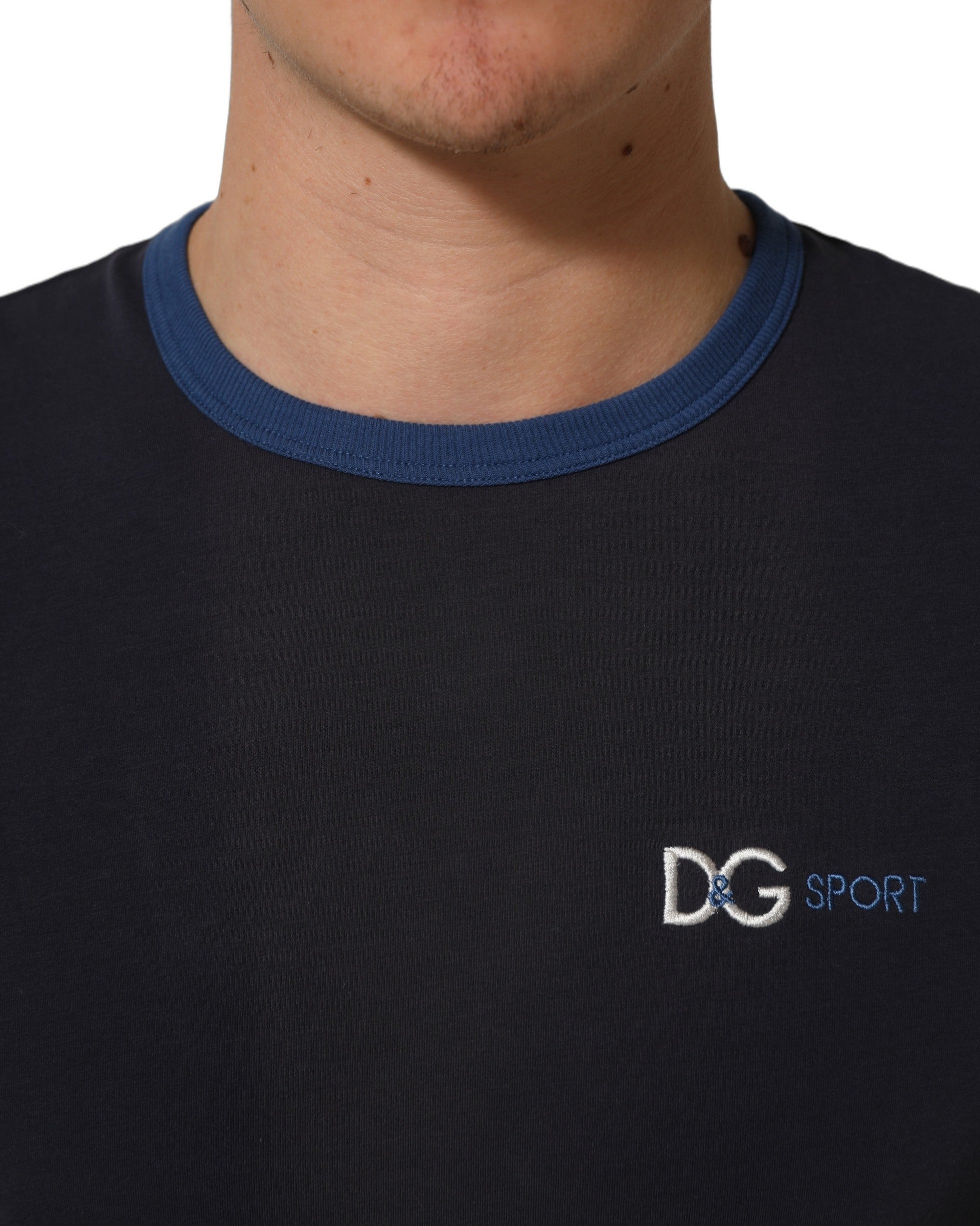 Dark Blue Cotton Stretch Round Neck T-shirt