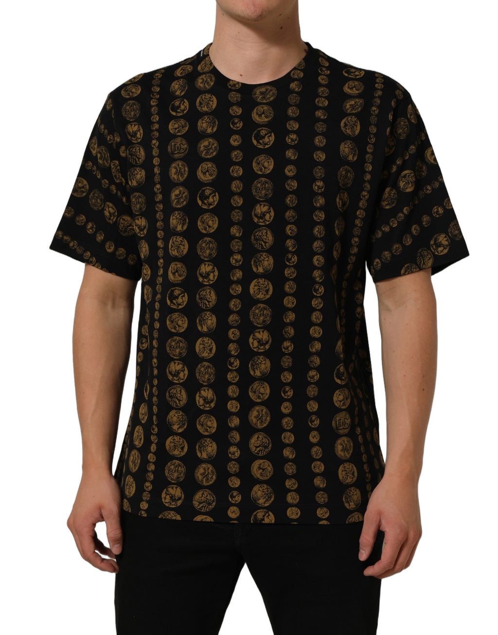 Black All Over Coin Print Cotton Men T-shirt