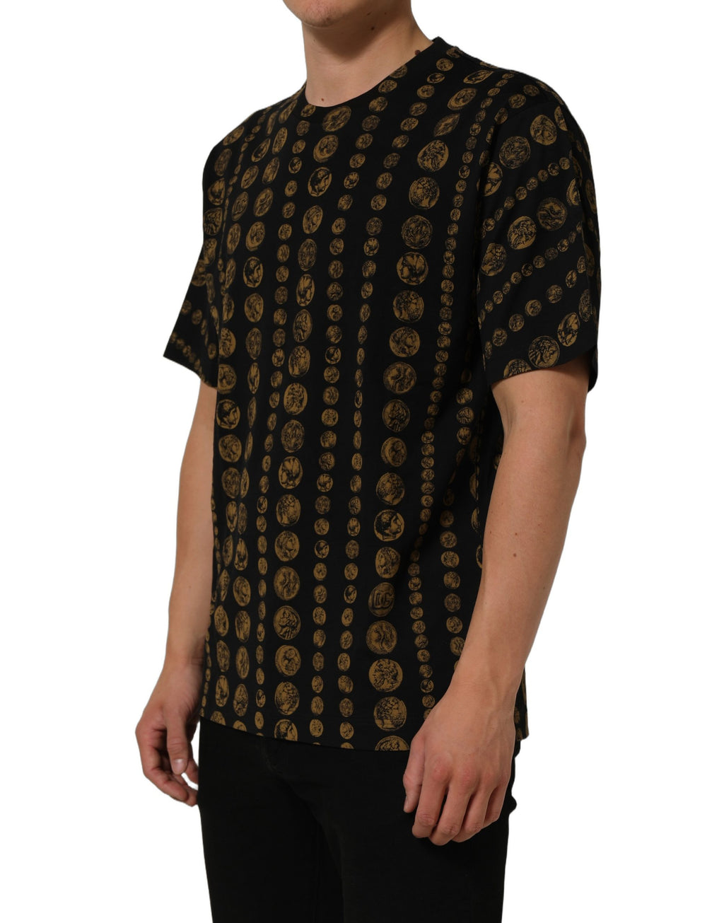 Black All Over Coin Print Cotton Men T-shirt