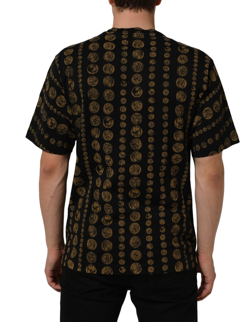 Black All Over Coin Print Cotton Men T-shirt