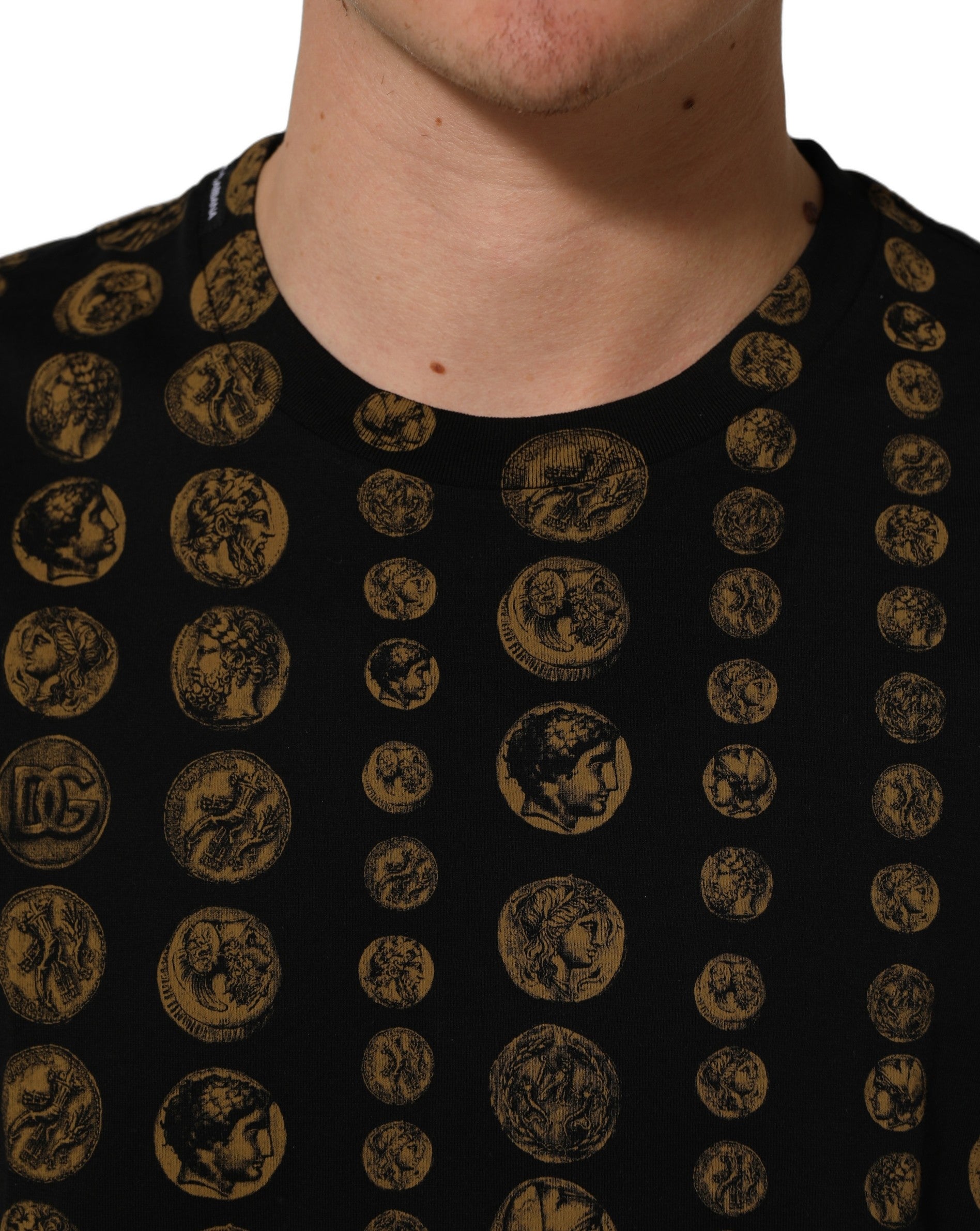 Black All Over Coin Print Cotton Men T-shirt