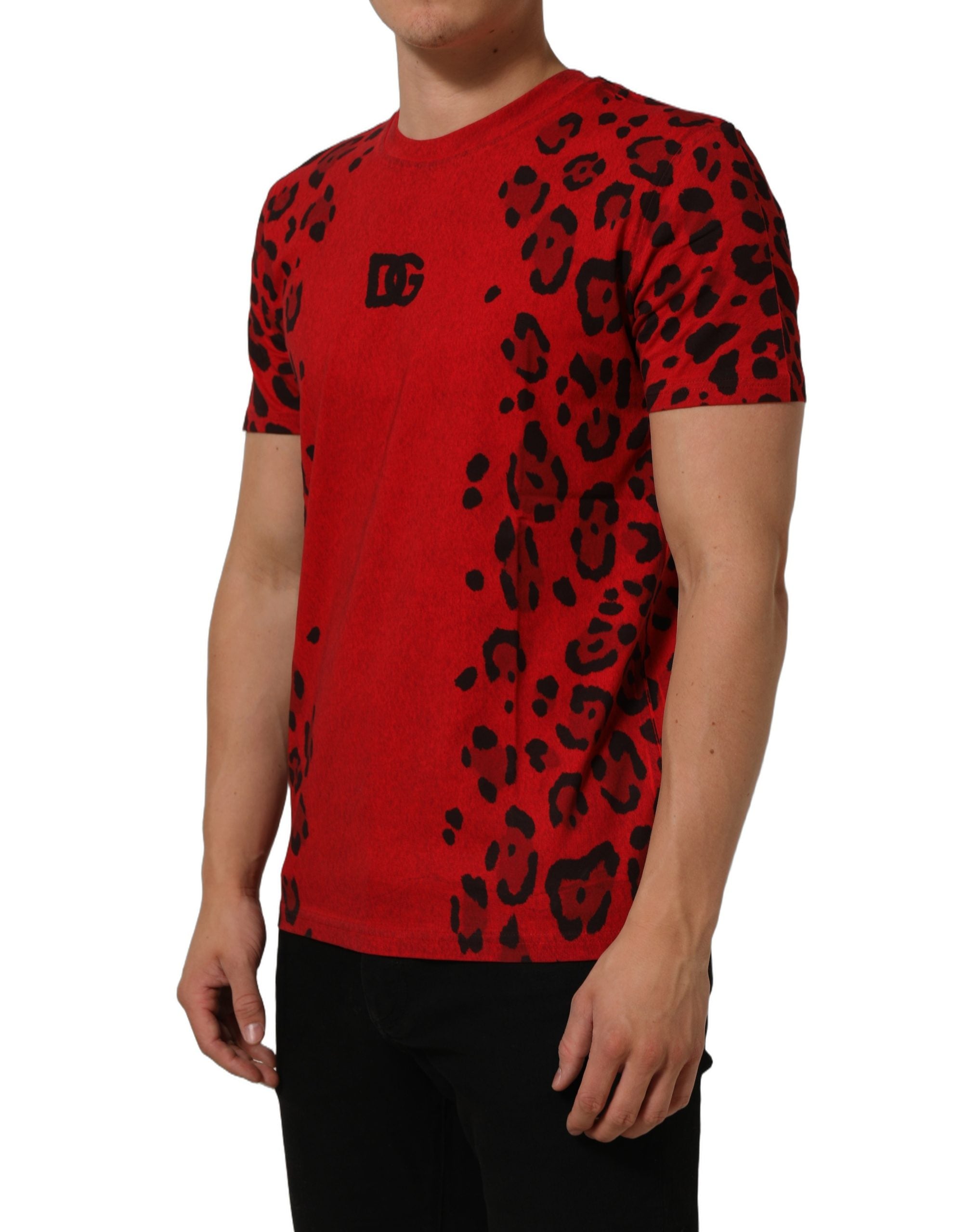 Red Leopard Print Short Sleeved Men T-shirt