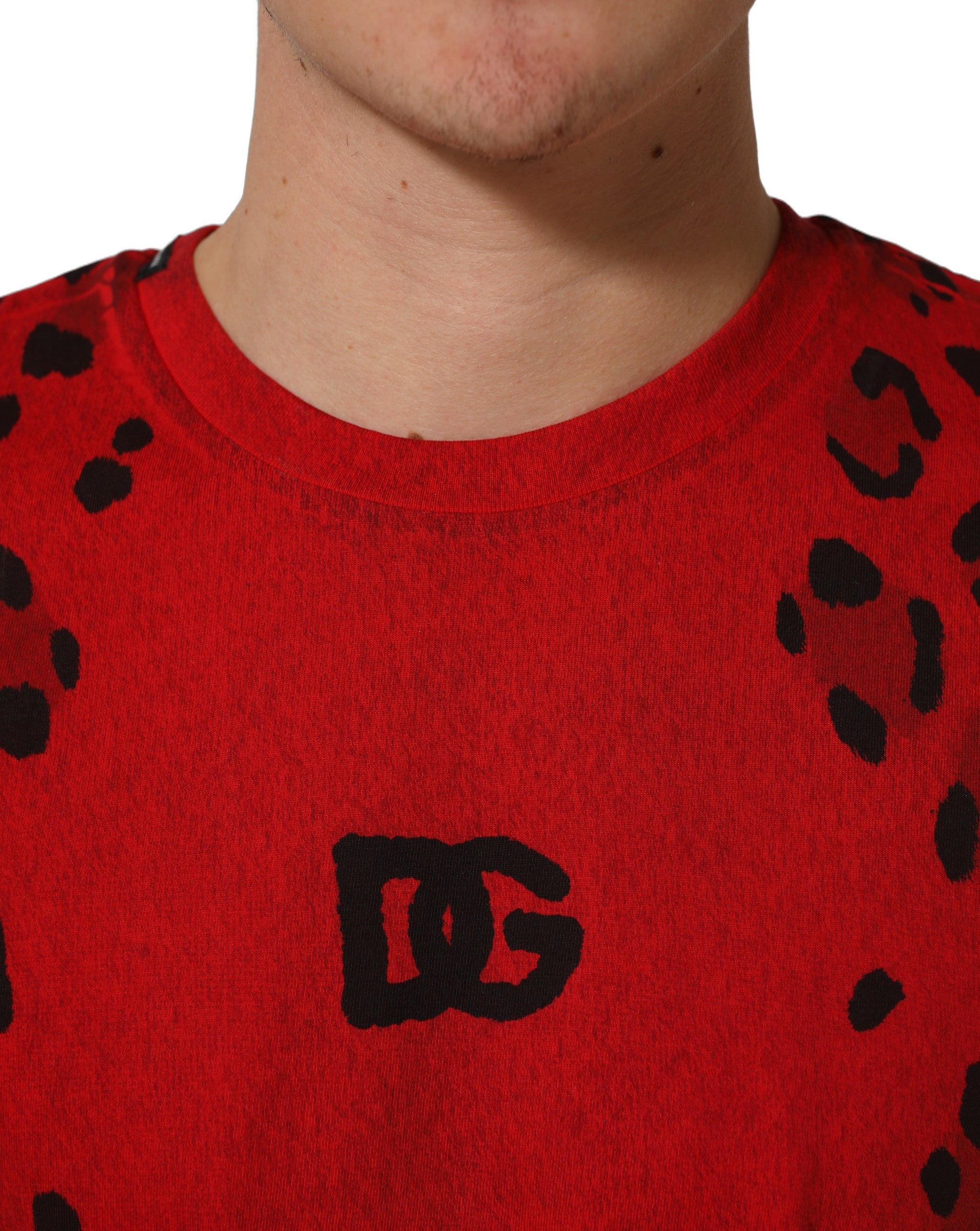 Red Leopard Print Short Sleeved Men T-shirt