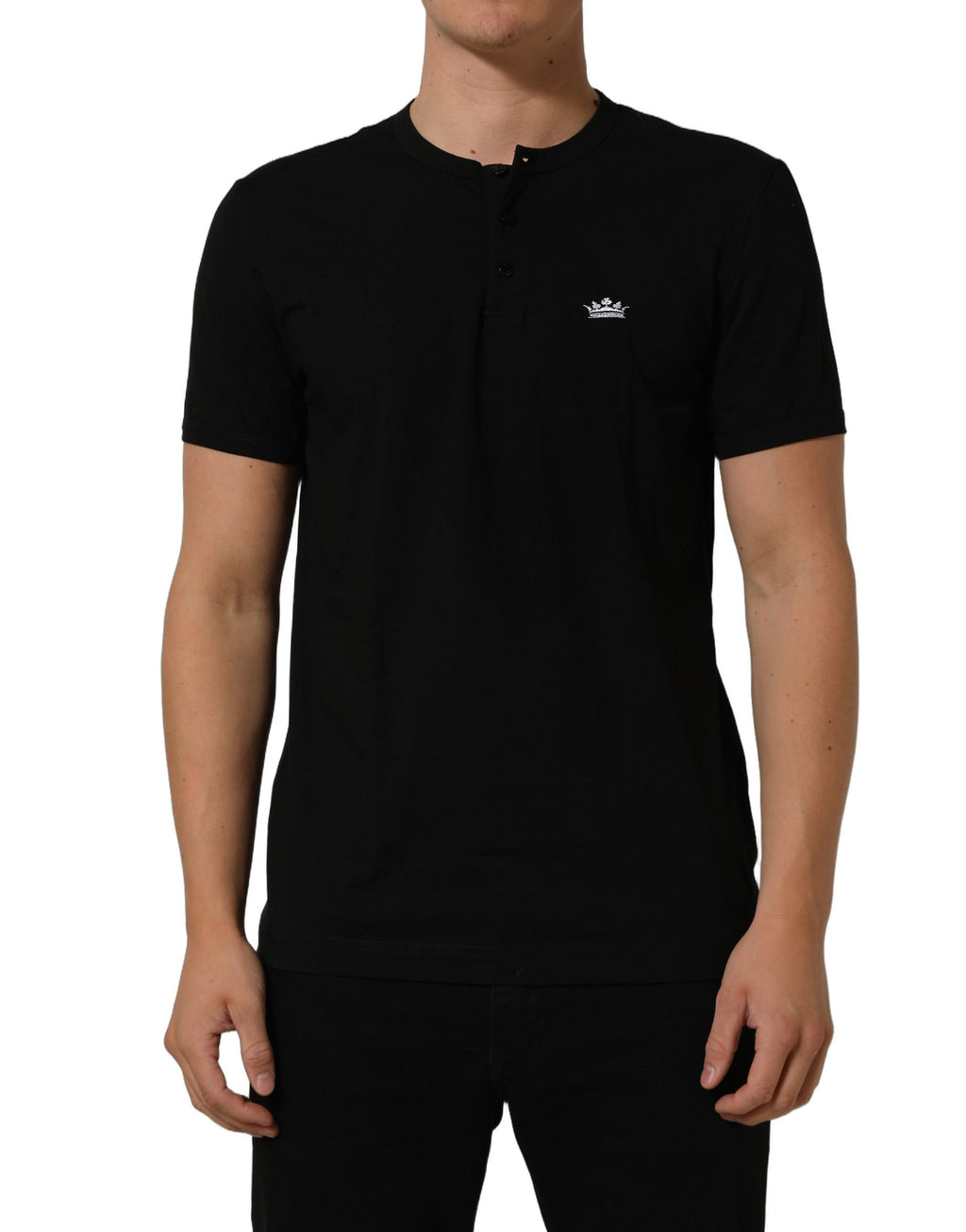 Black Crown Short Sleeved Henley Men T-shirt