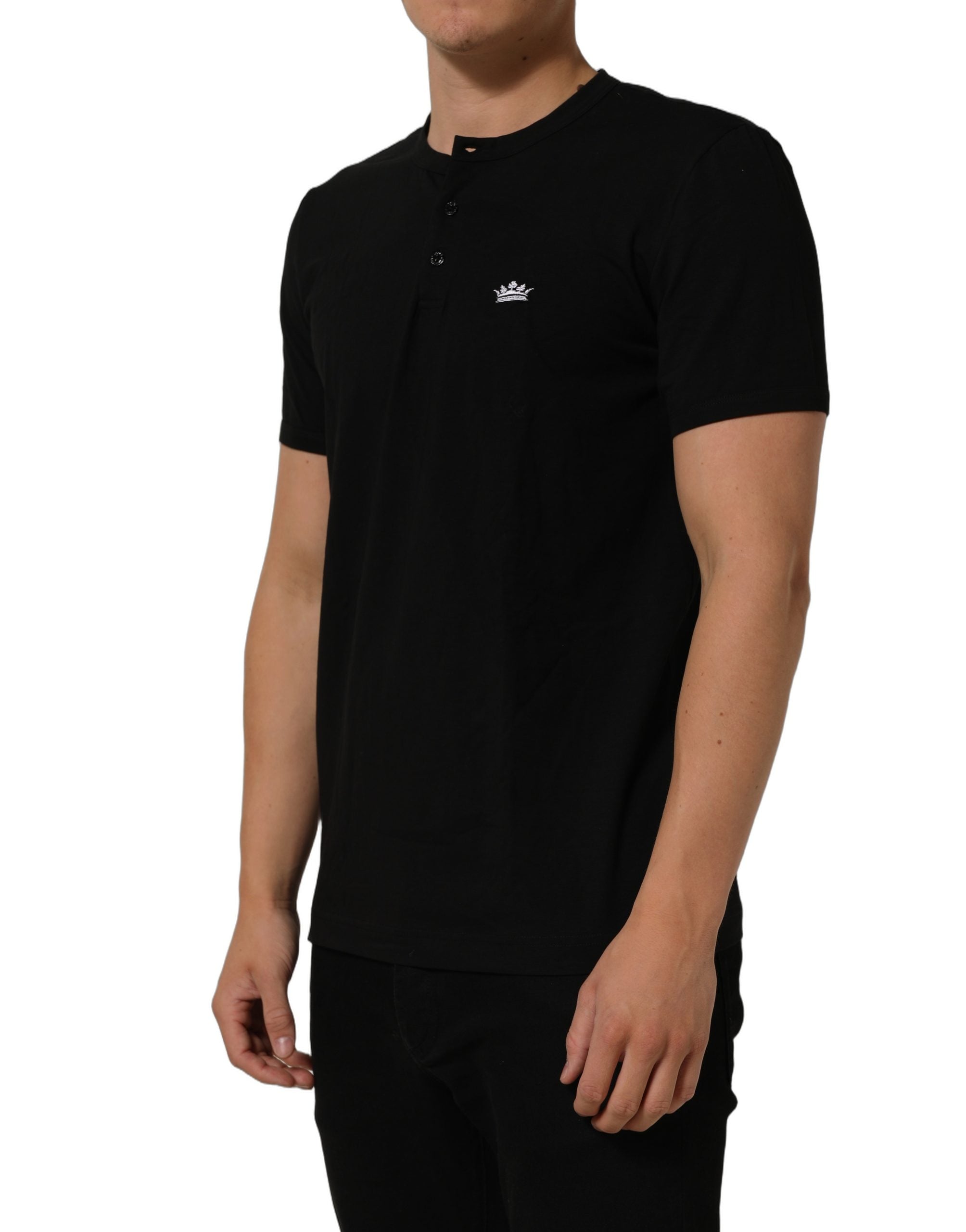 Black Crown Short Sleeved Henley Men T-shirt