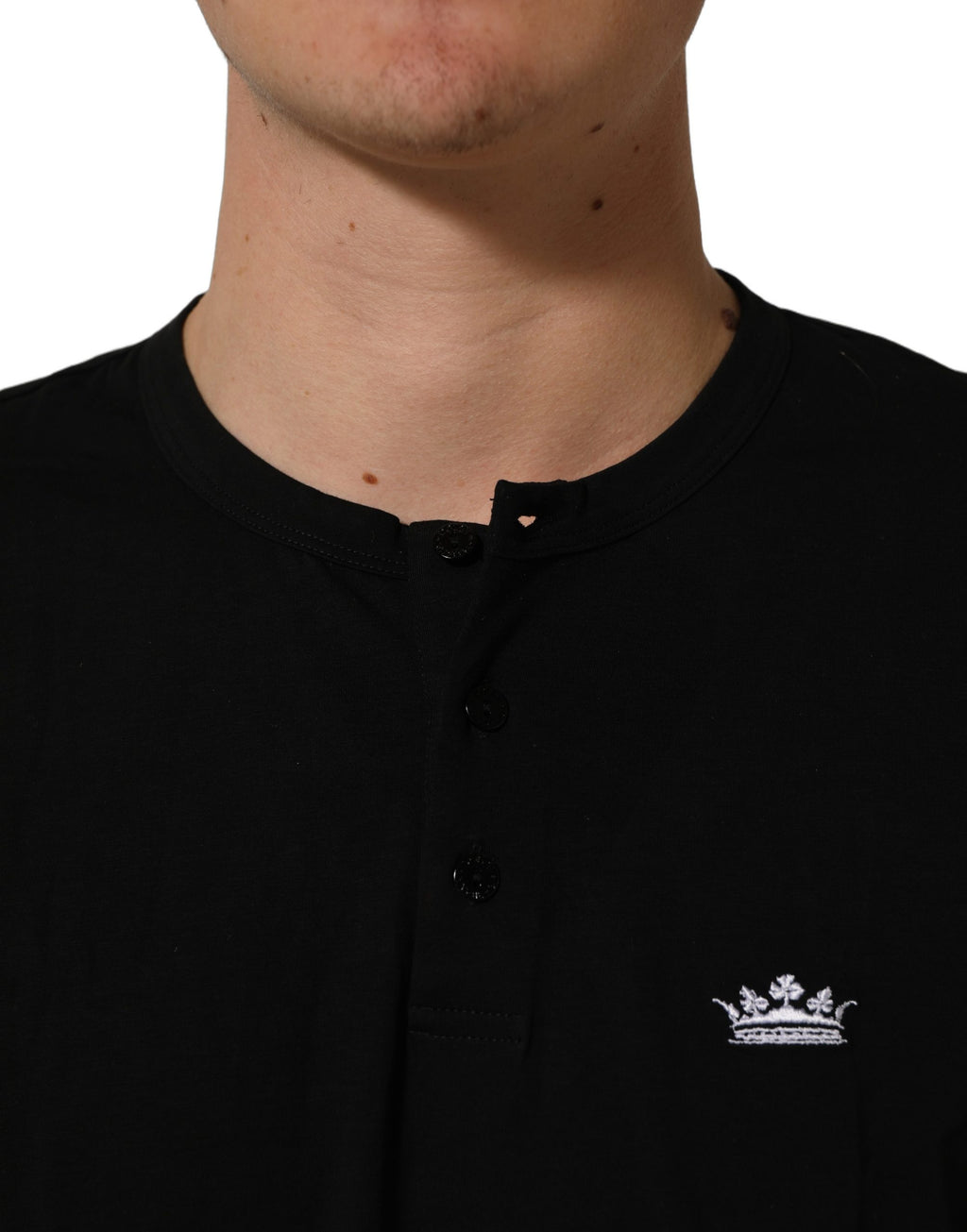 Black Crown Short Sleeved Henley Men T-shirt