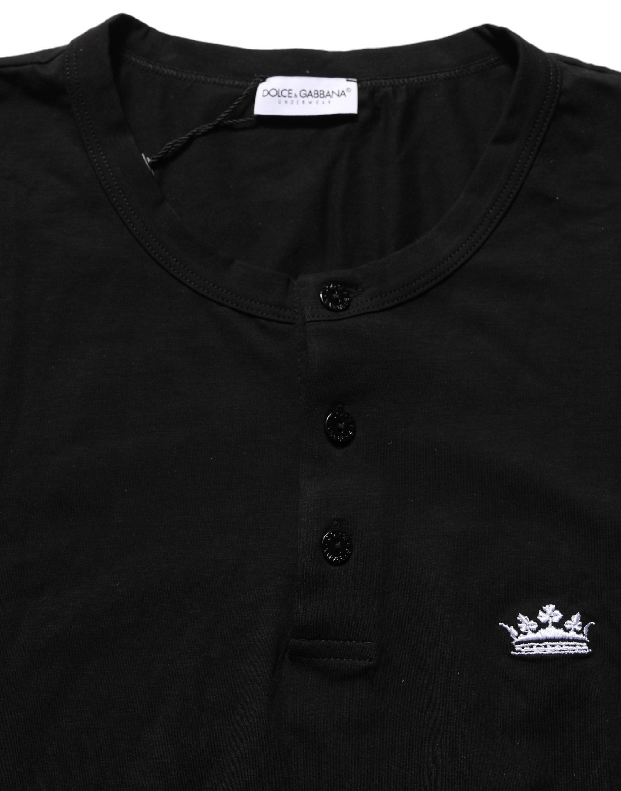Black Crown Short Sleeved Henley Men T-shirt