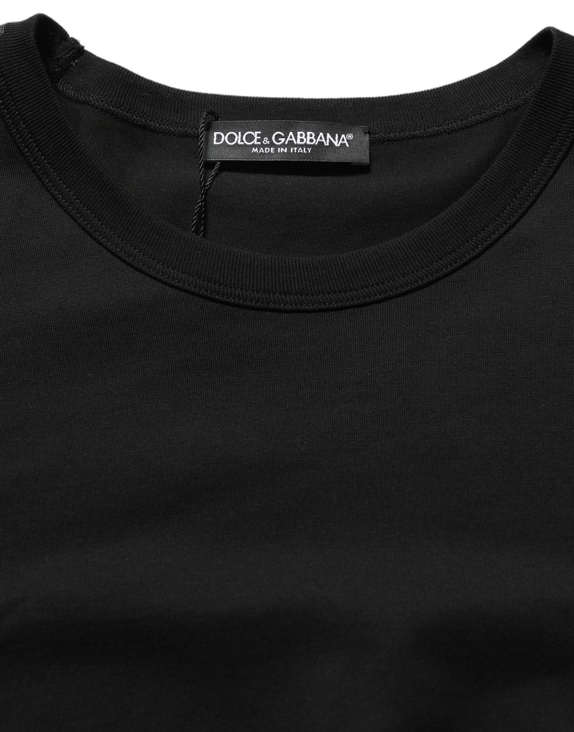 Black Cotton Crew Neck Short Sleeve T-shirt