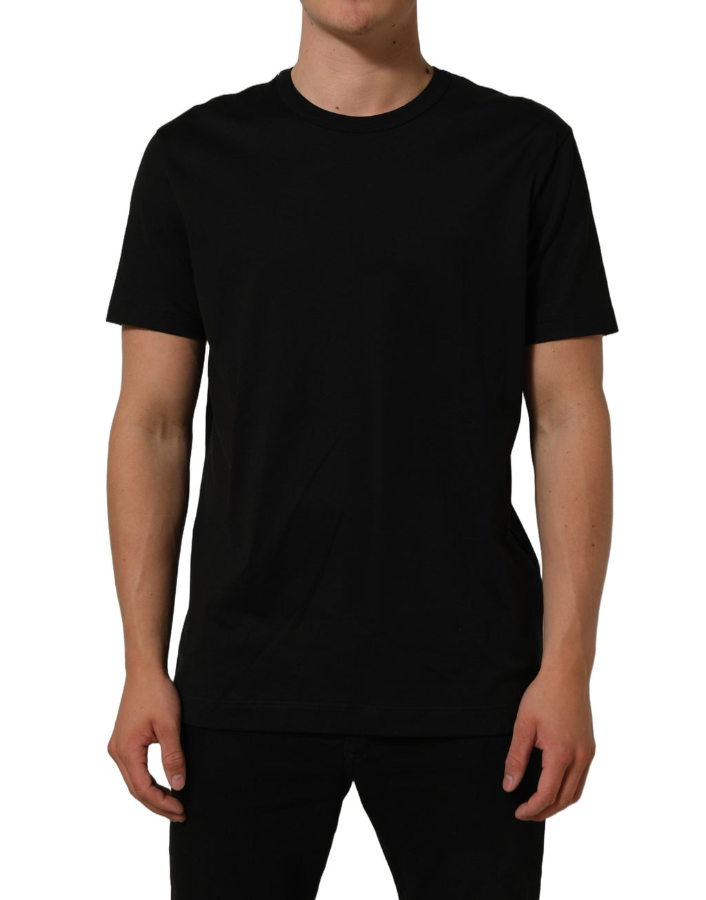 Black Cotton Crew Neck Short Sleeve T-shirt