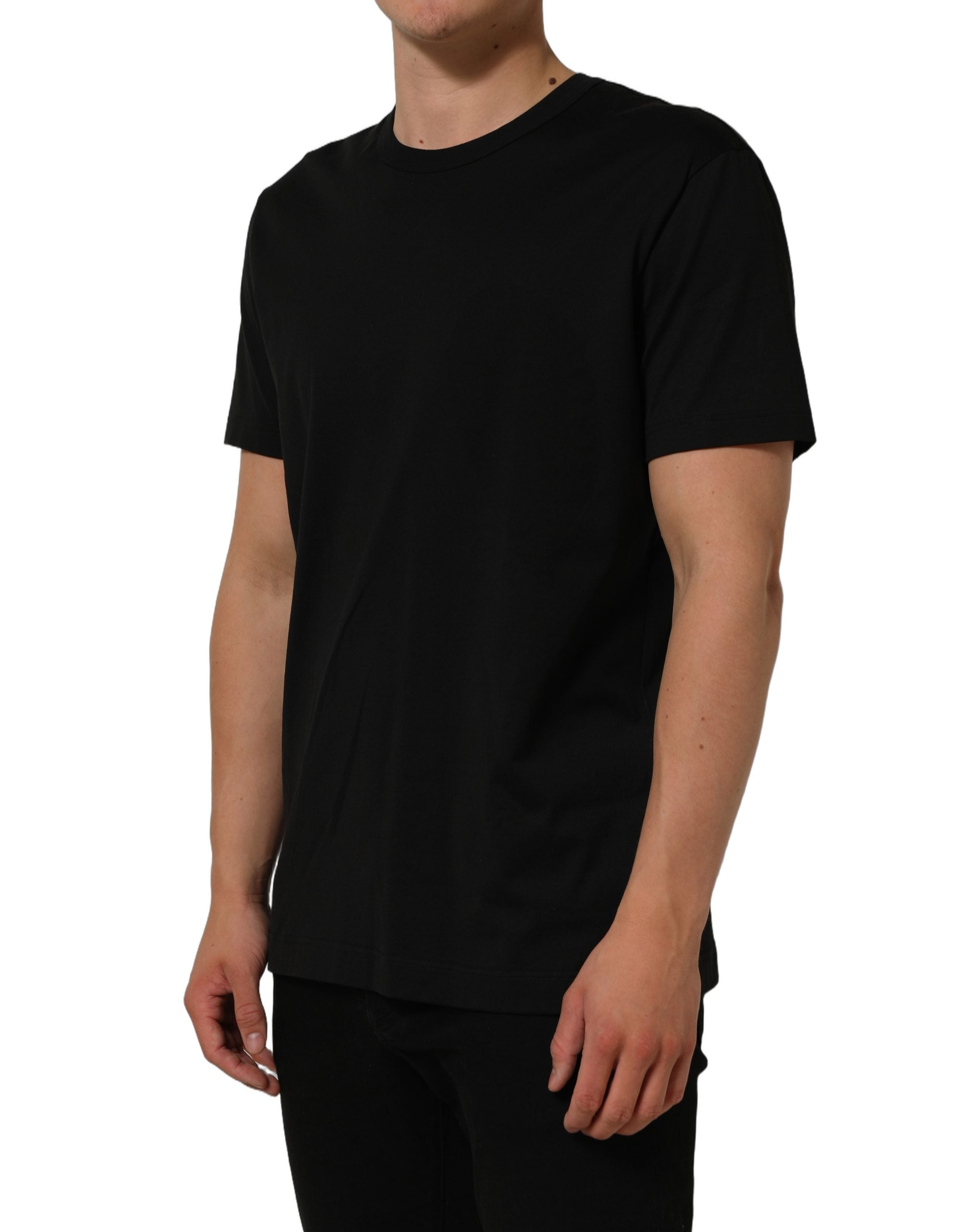 Black Cotton Crew Neck Short Sleeve T-shirt
