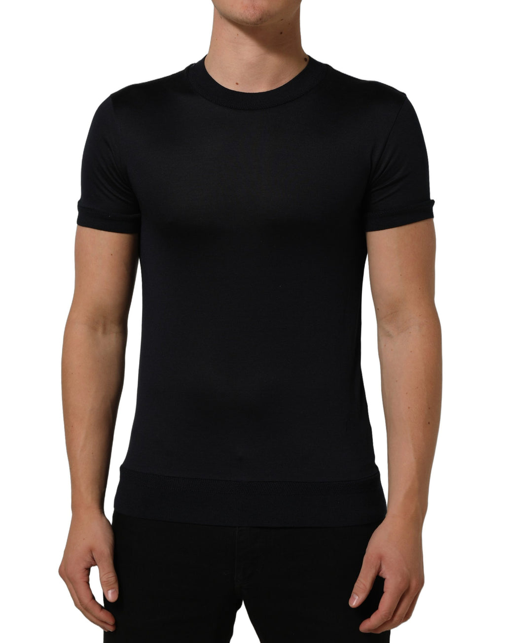Blue Cotton Crew Neck Short Sleeve T-shirt