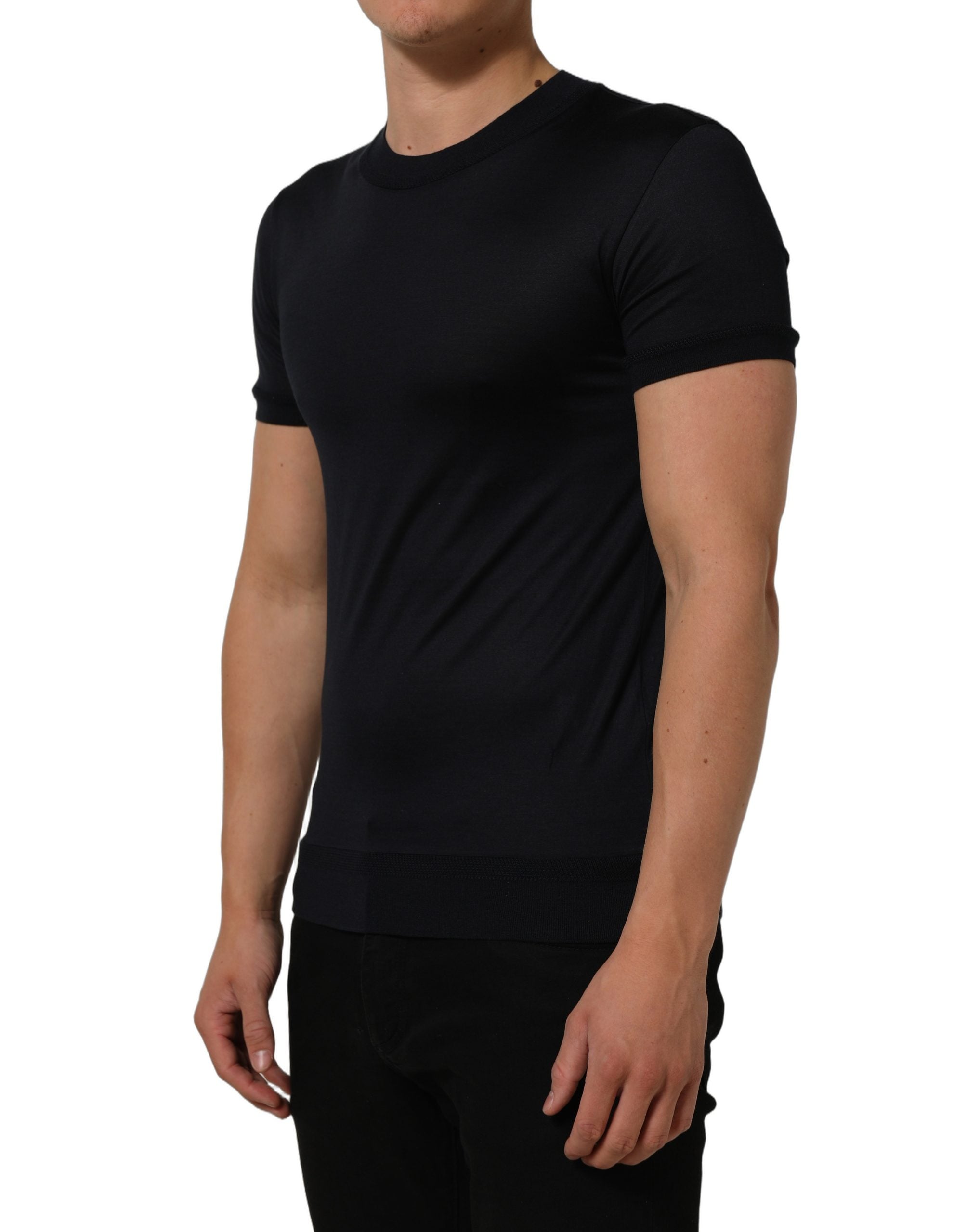 Blue Cotton Crew Neck Short Sleeve T-shirt