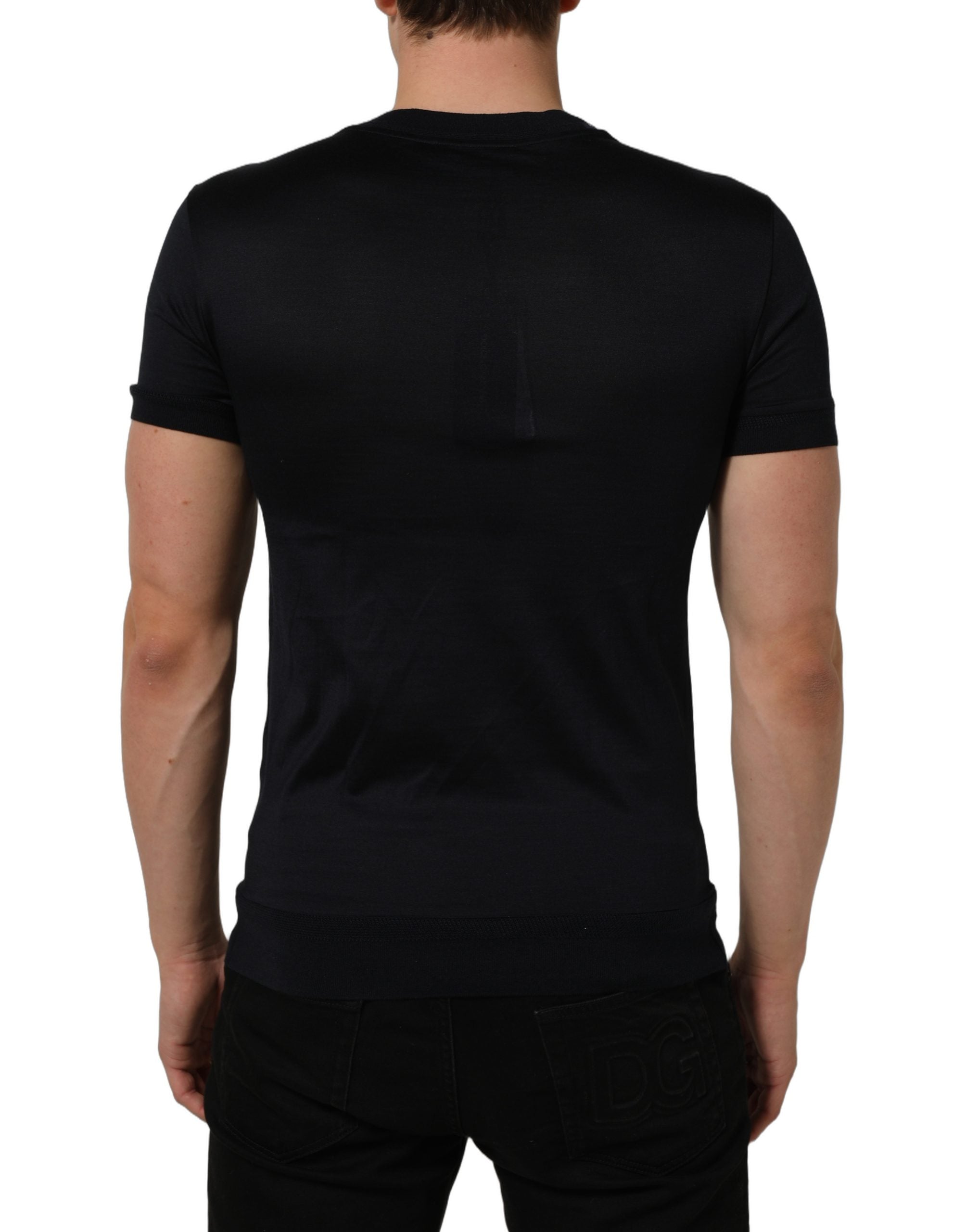 Blue Cotton Crew Neck Short Sleeve T-shirt
