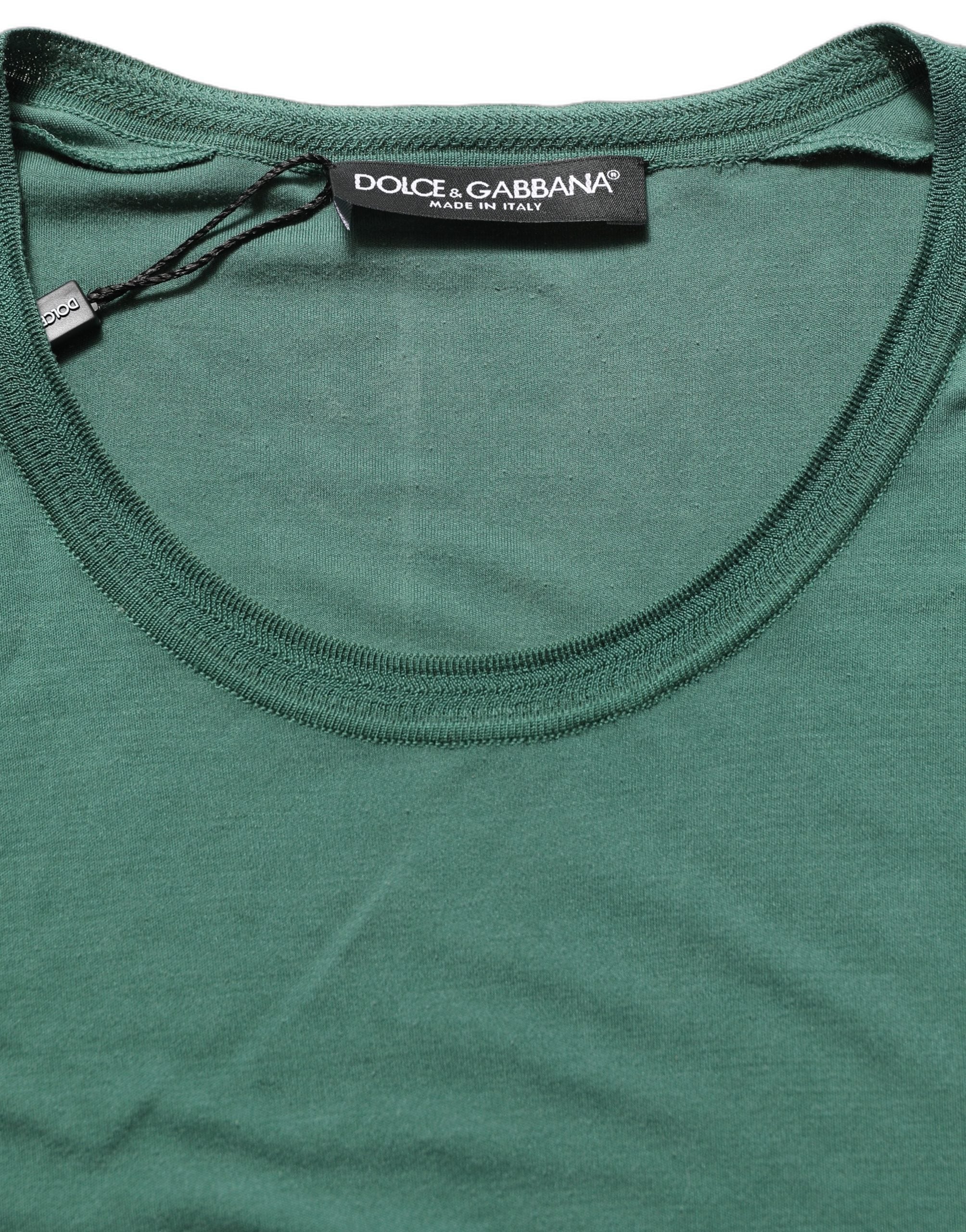 Green Silk Crew Neck Short Sleeves T-shirt