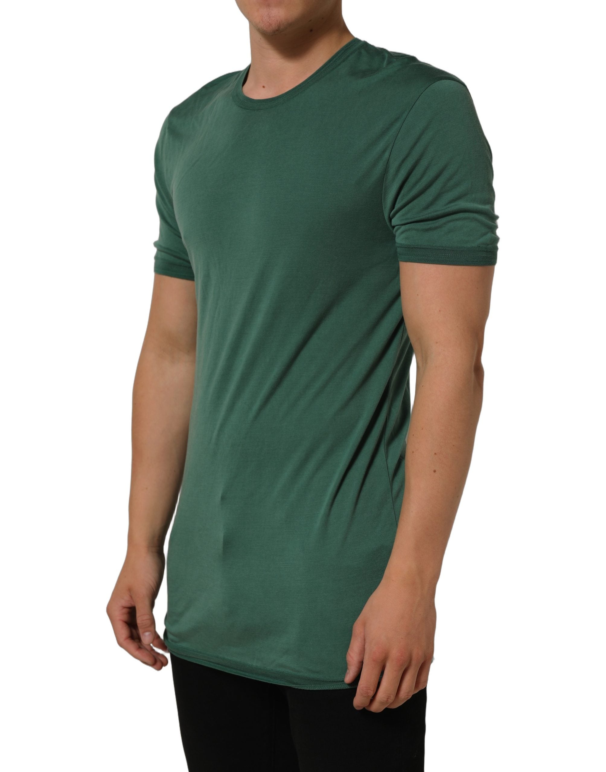 Green Silk Crew Neck Short Sleeves T-shirt