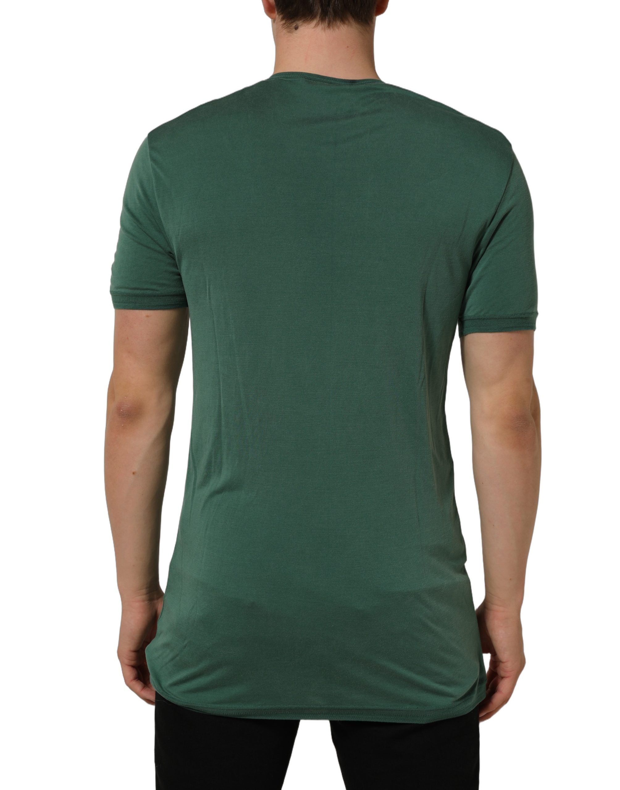 Green Silk Crew Neck Short Sleeves T-shirt