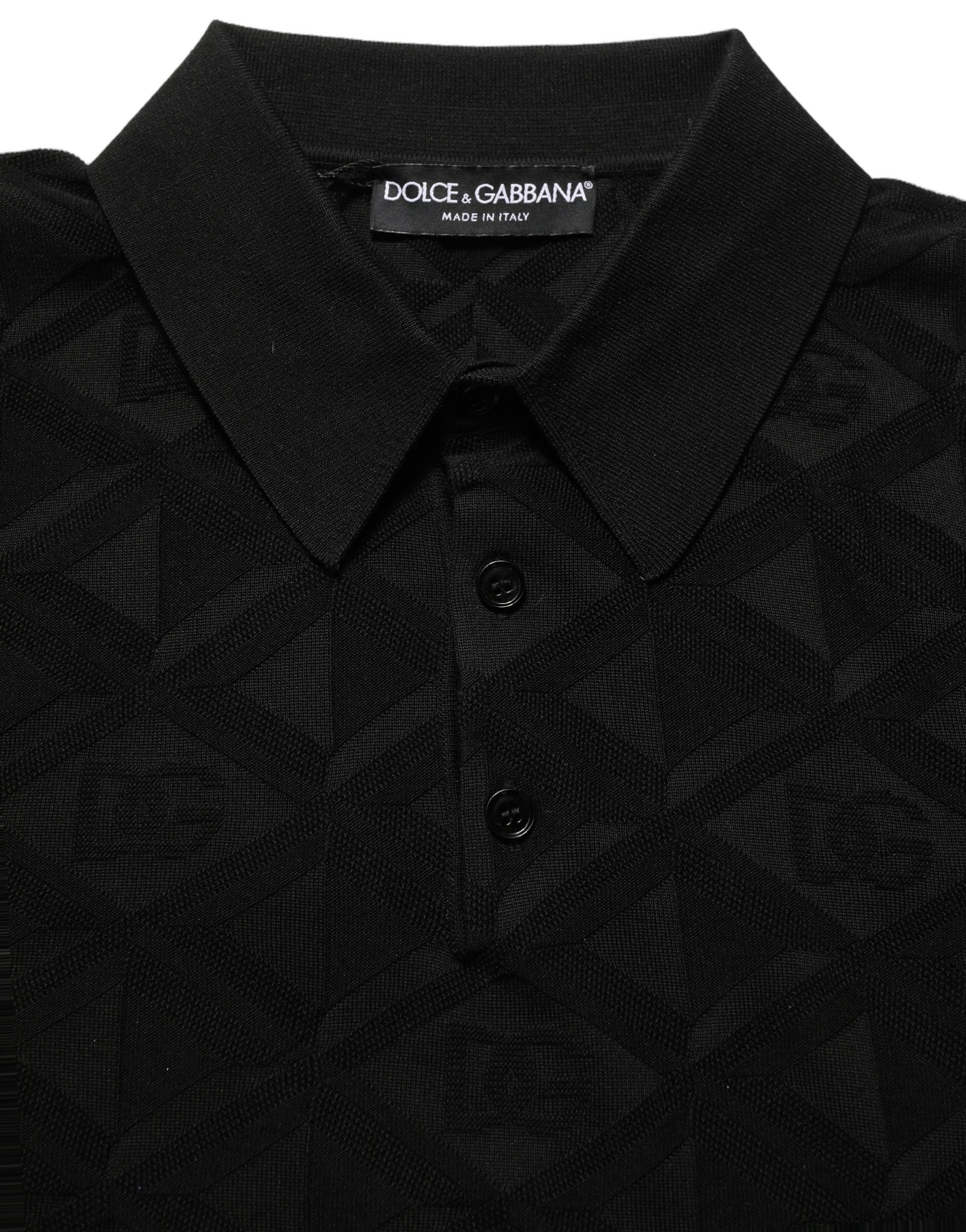 Black Silk Short Sleeve Knit Polo T-shirt