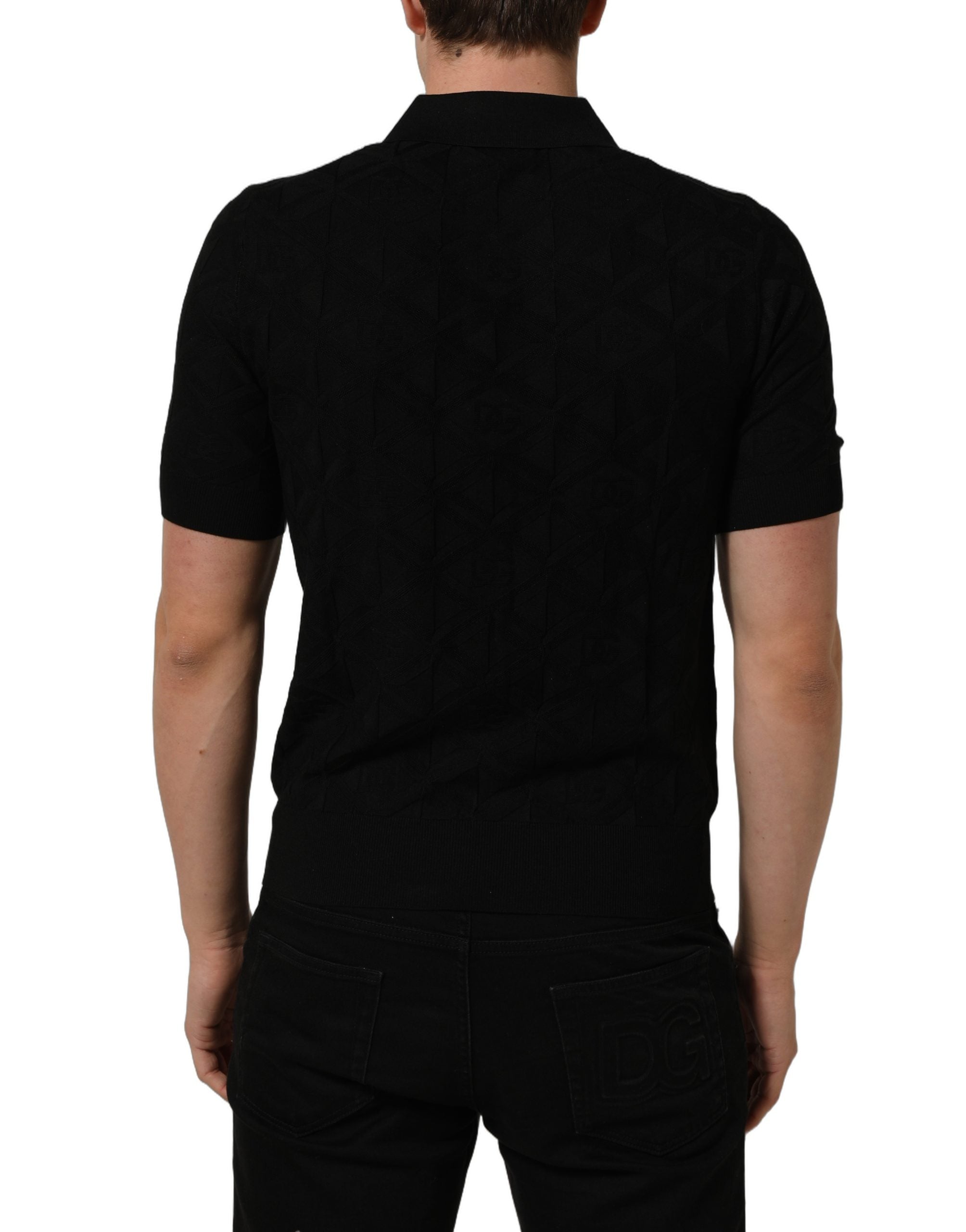Black Silk Short Sleeve Knit Polo T-shirt