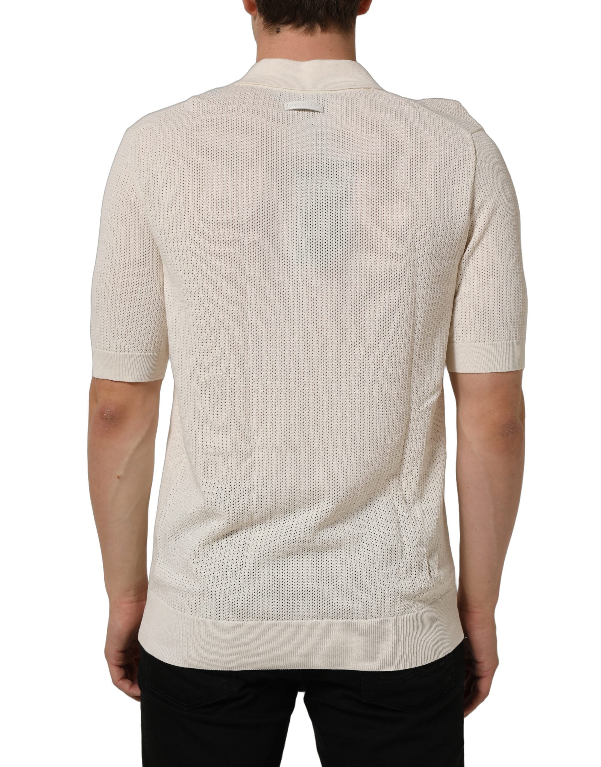 Off White Cotton Collared Men Polo T-shirt