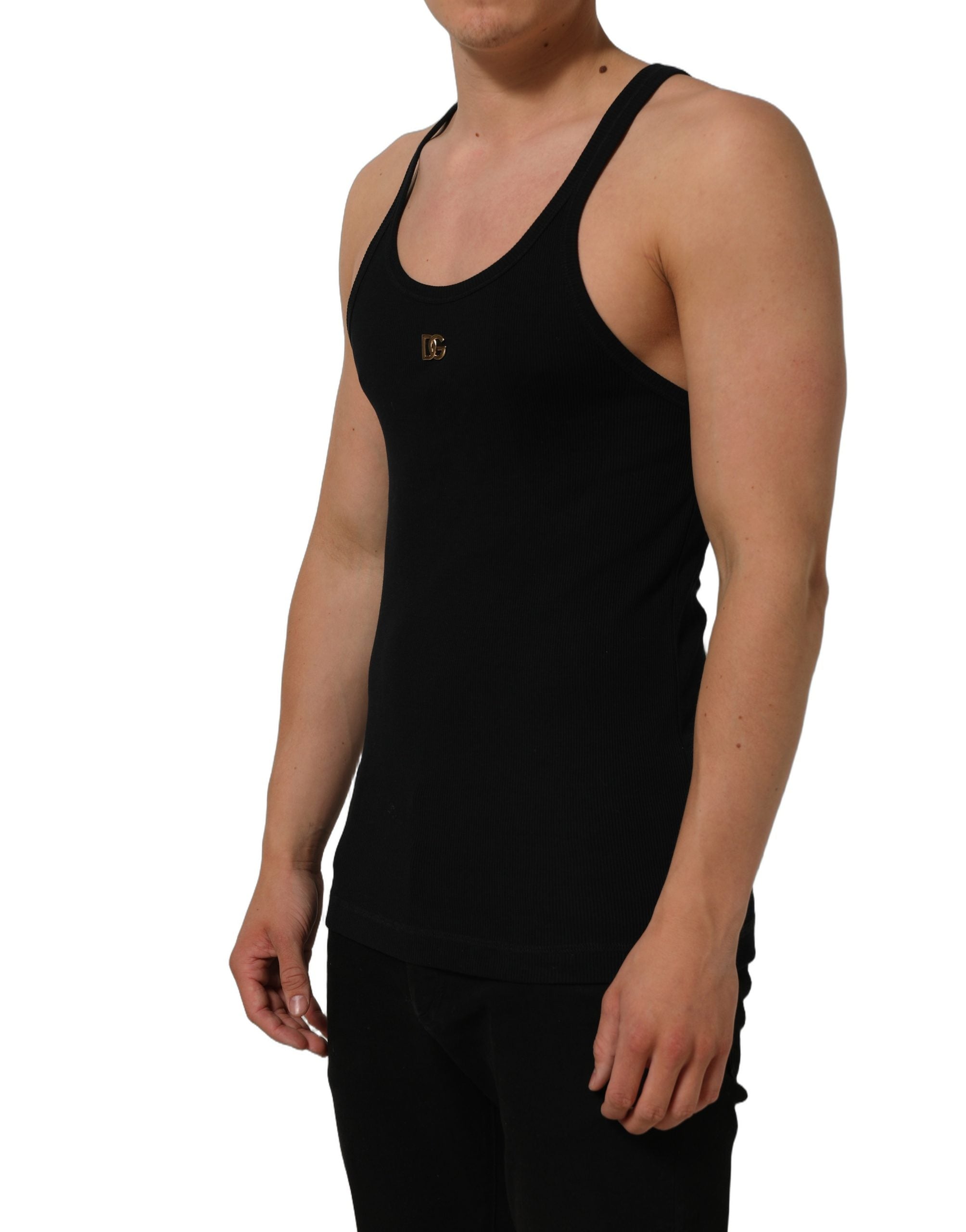 Black DG Logo Cotton Ribbed Tank Top T-shirt