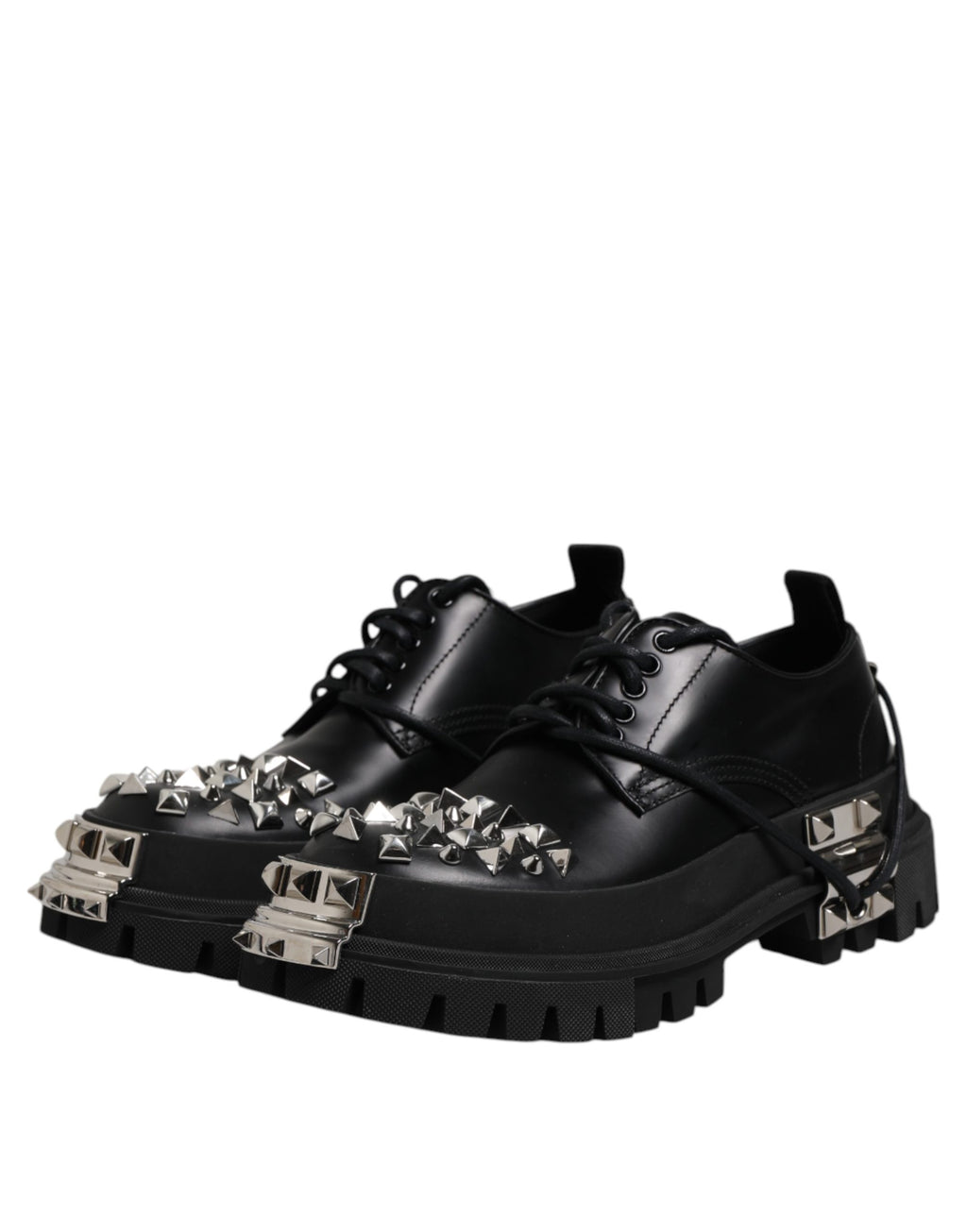 Black Studded Leather Hi-Trekking Derby Men Shoes