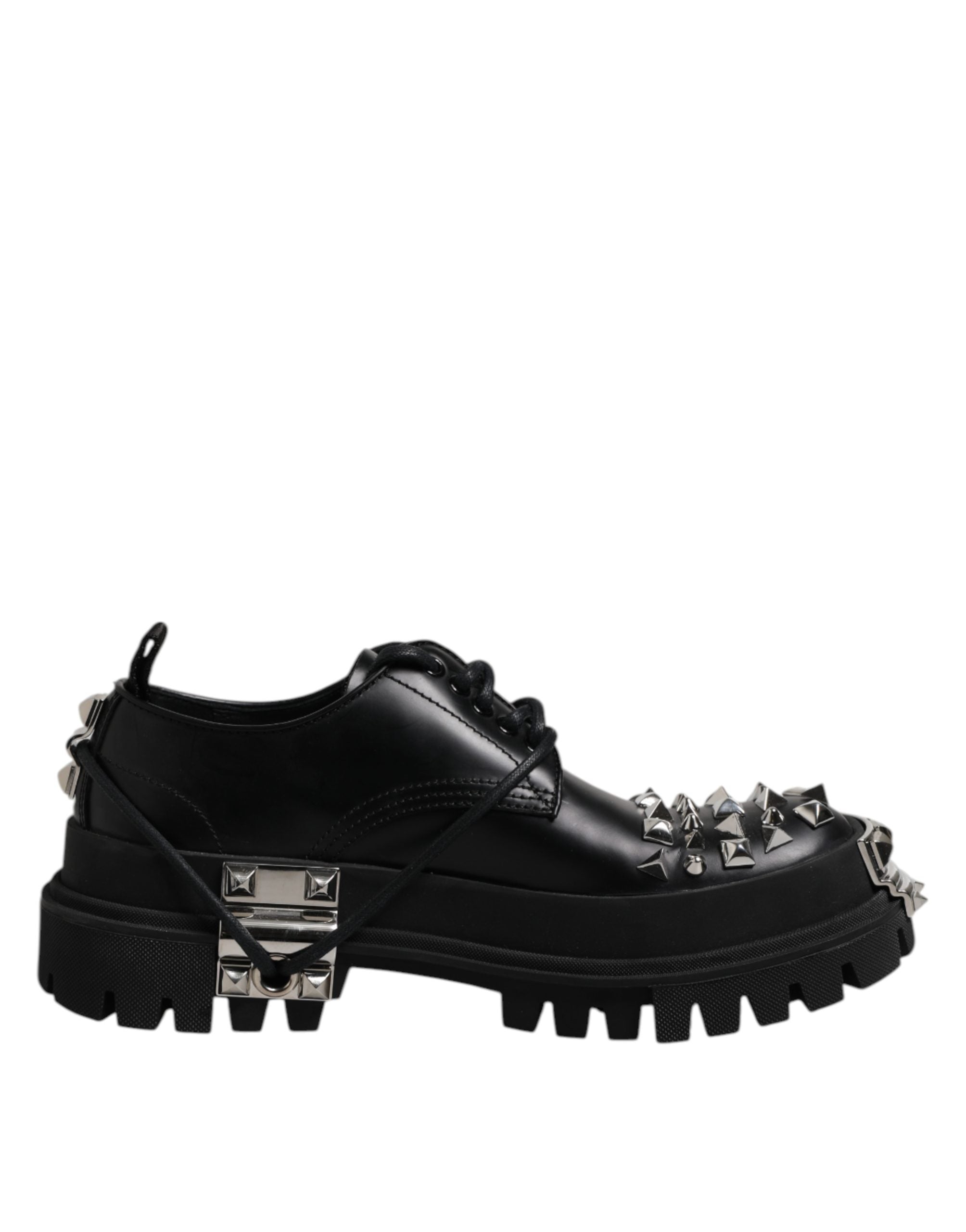 Black Studded Leather Hi-Trekking Derby Men Shoes
