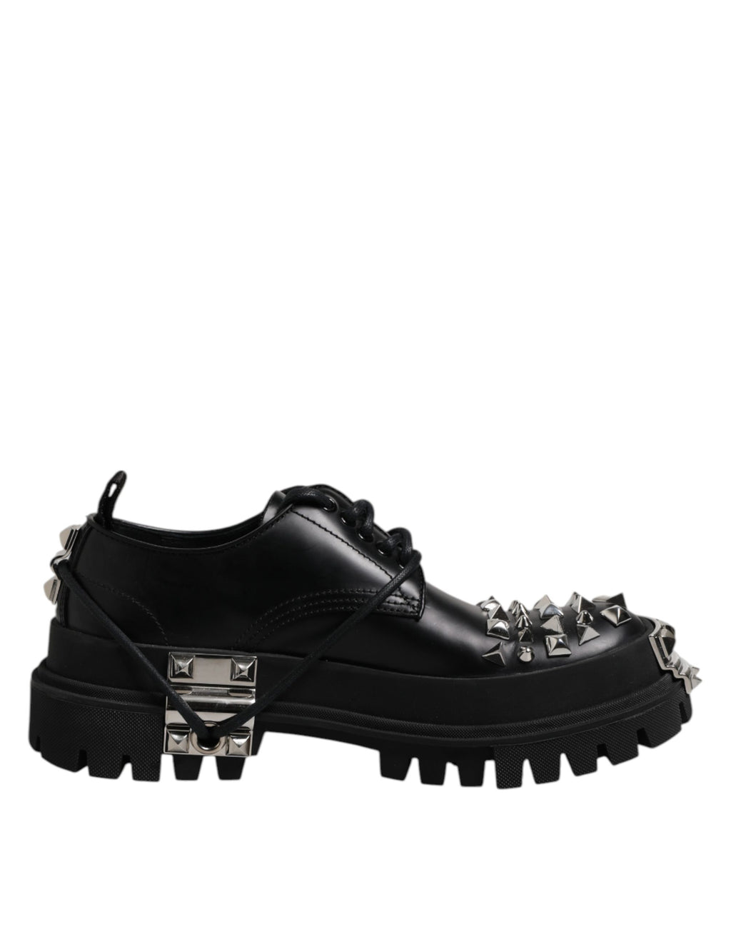 Black Studded Leather Hi-Trekking Derby Men Shoes