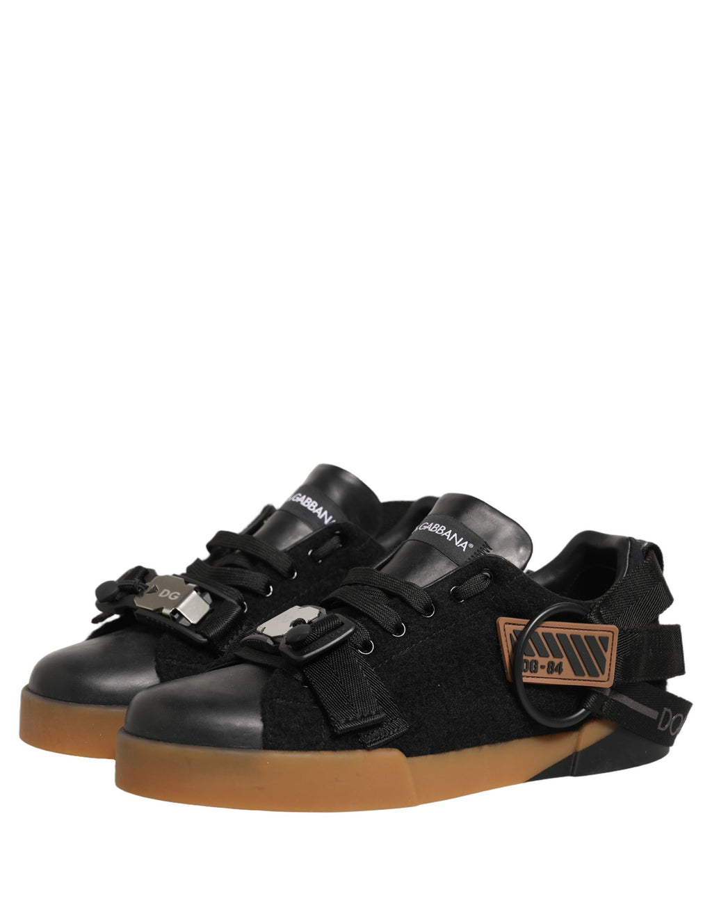 Black Felt Leather Low Top Sneaker Shoes
